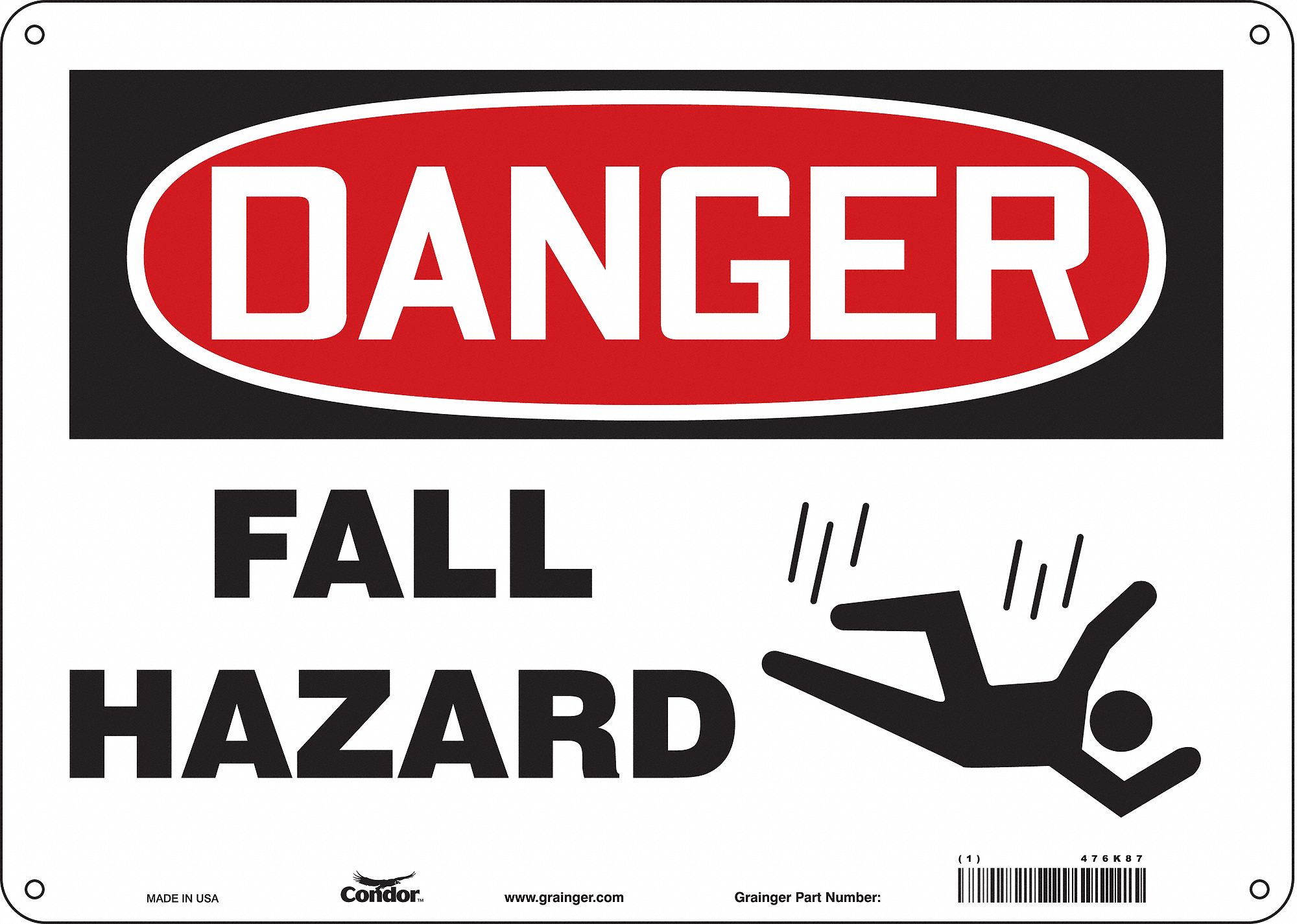 12 x 18 Aluminum Fall Hazard Sign by SmartSign Danger
