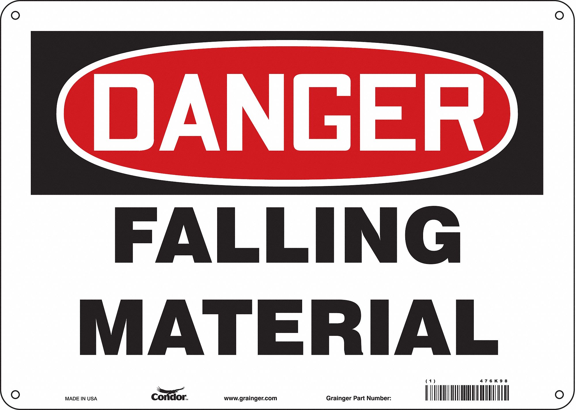 Safety Sign: Polyethylene, Mounting Holes Sign Mounting, 10 in x 14 in Nominal Sign Size, Danger