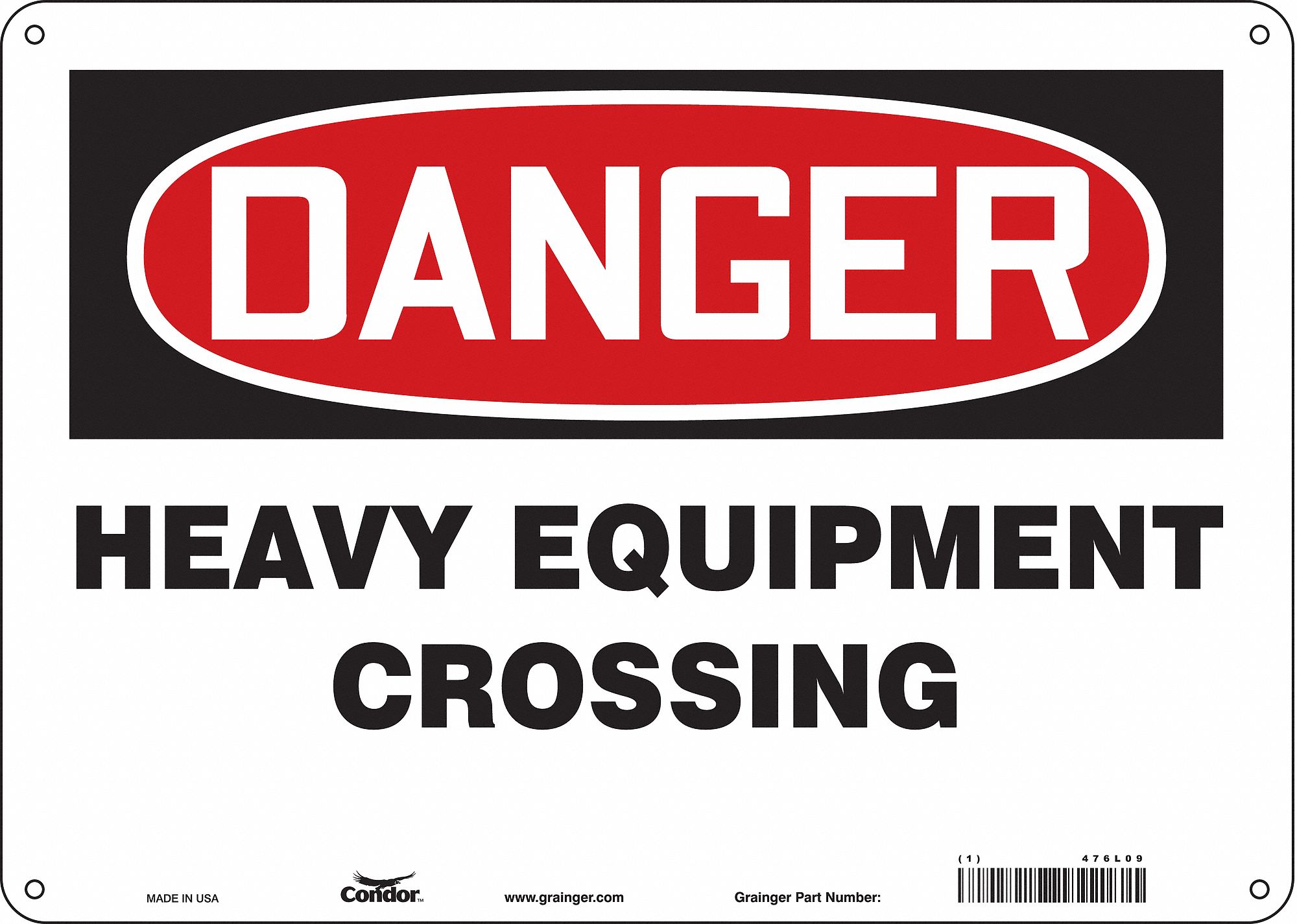 Safety Sign: Polyethylene, Mounting Holes Sign Mounting, 10 in x 14 in Nominal Sign Size, Danger