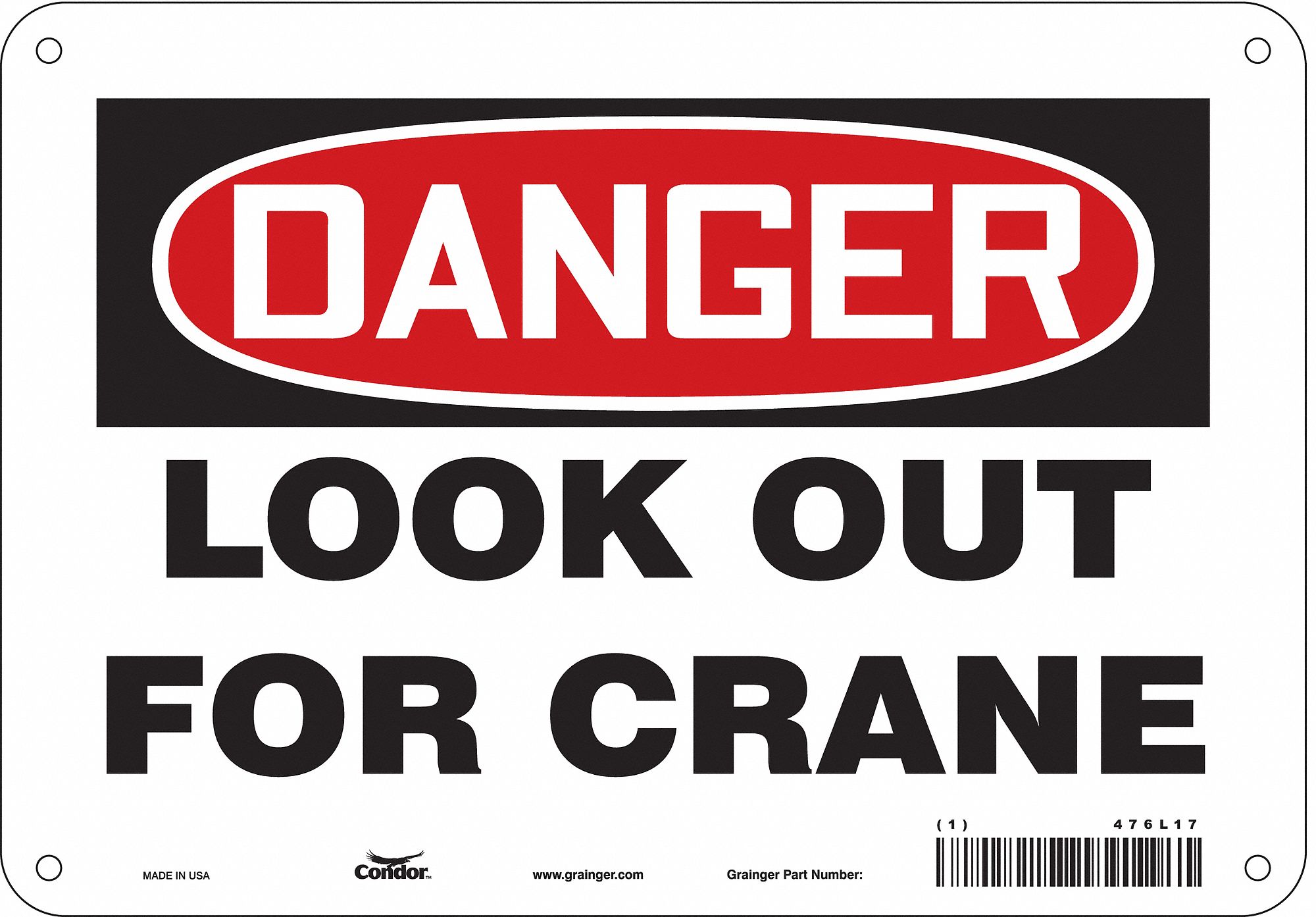 Safety Sign: Polyethylene, Mounting Holes Sign Mounting, 7 in x 10 in Nominal Sign Size, Danger