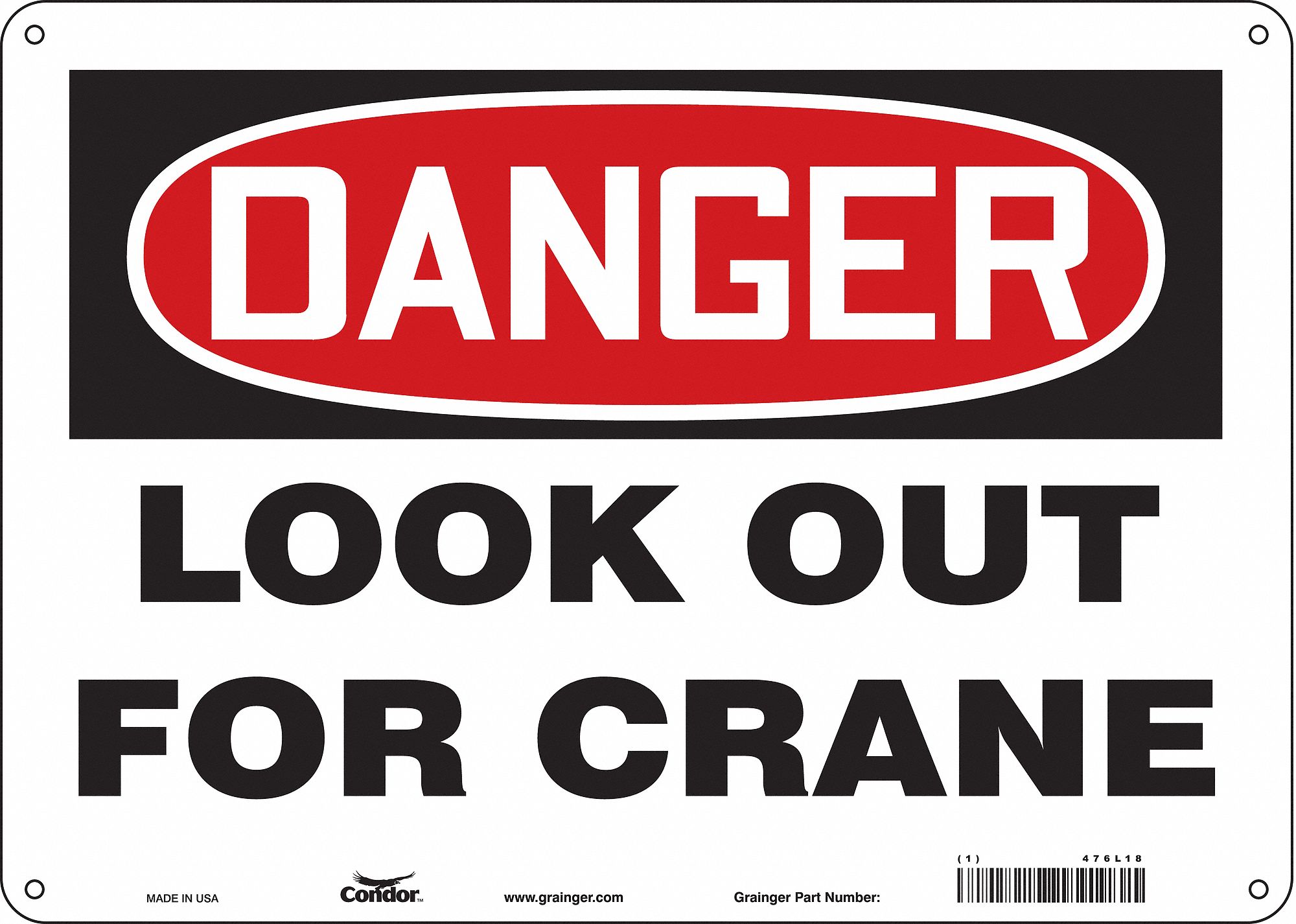 Safety Sign: Polyethylene, Mounting Holes Sign Mounting, 10 in x 14 in Nominal Sign Size, Danger