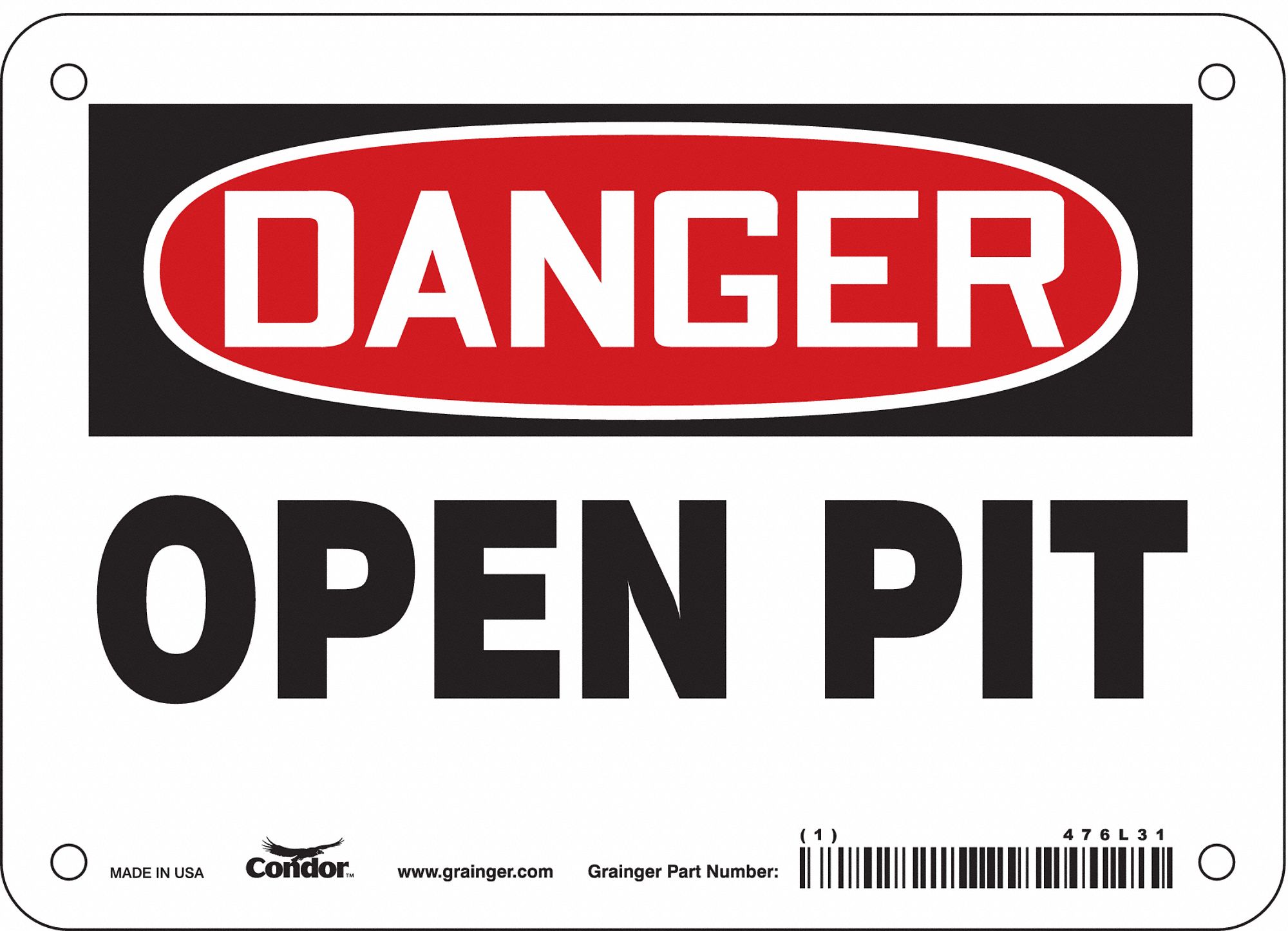 Safety Sign: Aluminum, Mounting Holes Sign Mounting, 5 in x 7 in Nominal Sign Size, 0.032 in Thick