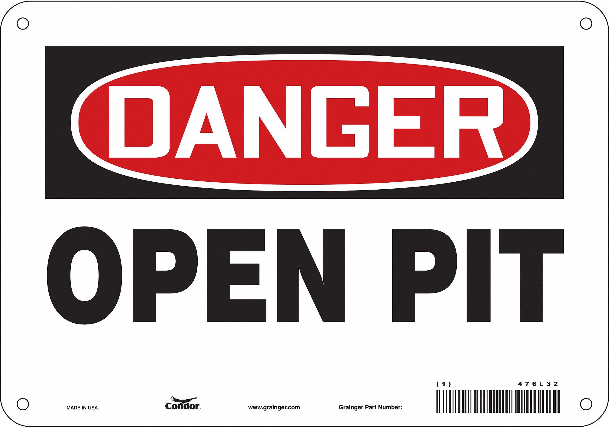 Safety Sign: Aluminum, Mounting Holes Sign Mounting, 7 in x 10 in Nominal Sign Size, 0.032 in Thick
