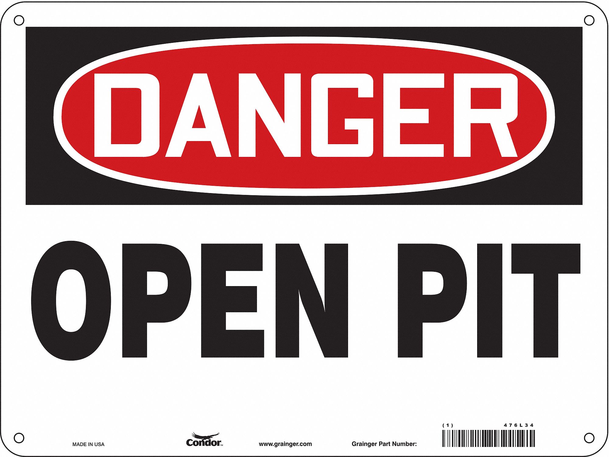 Safety Sign: Aluminum, Mounting Holes Sign Mounting, 18 in x 24 in Nominal Sign Size, 0.032 in Thick