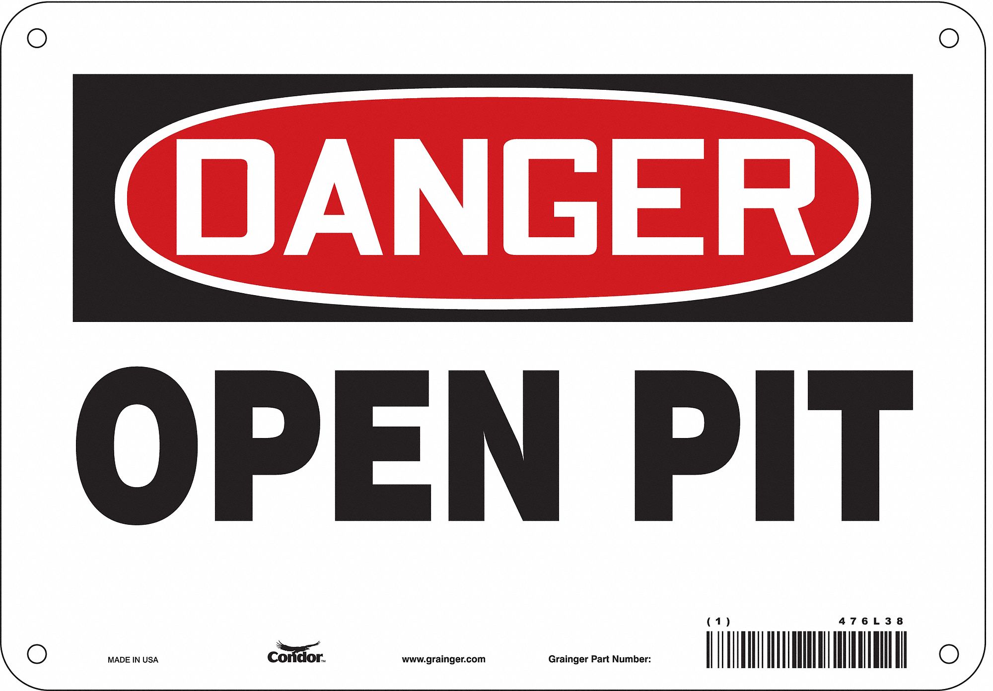 Safety Sign: Polyethylene, Mounting Holes Sign Mounting, 7 in x 10 in Nominal Sign Size