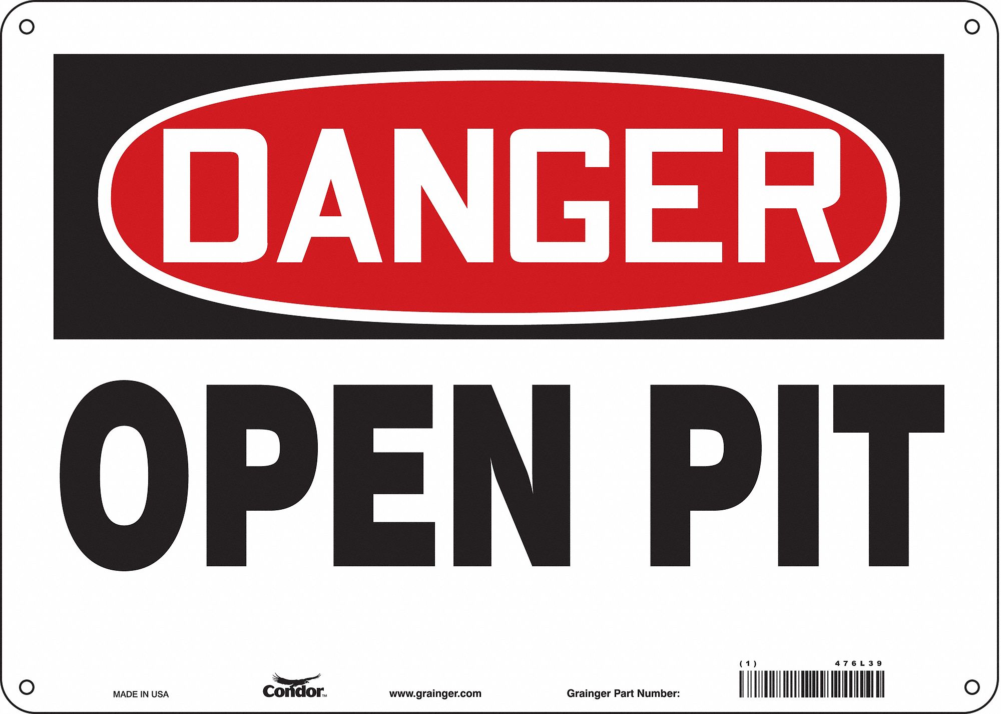Safety Sign: Polyethylene, Mounting Holes Sign Mounting, 10 in x 14 in Nominal Sign Size