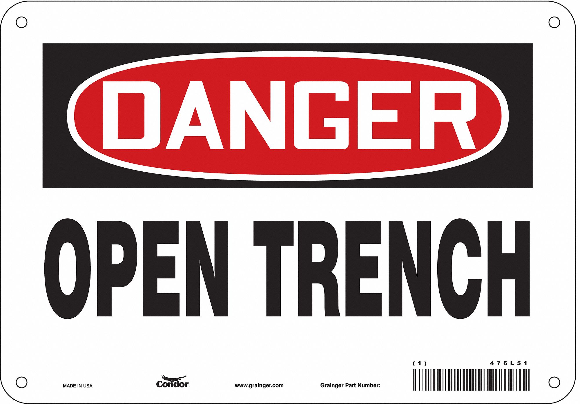 Safety Sign: Polyethylene, Mounting Holes Sign Mounting, 7 in x 10 in Nominal Sign Size