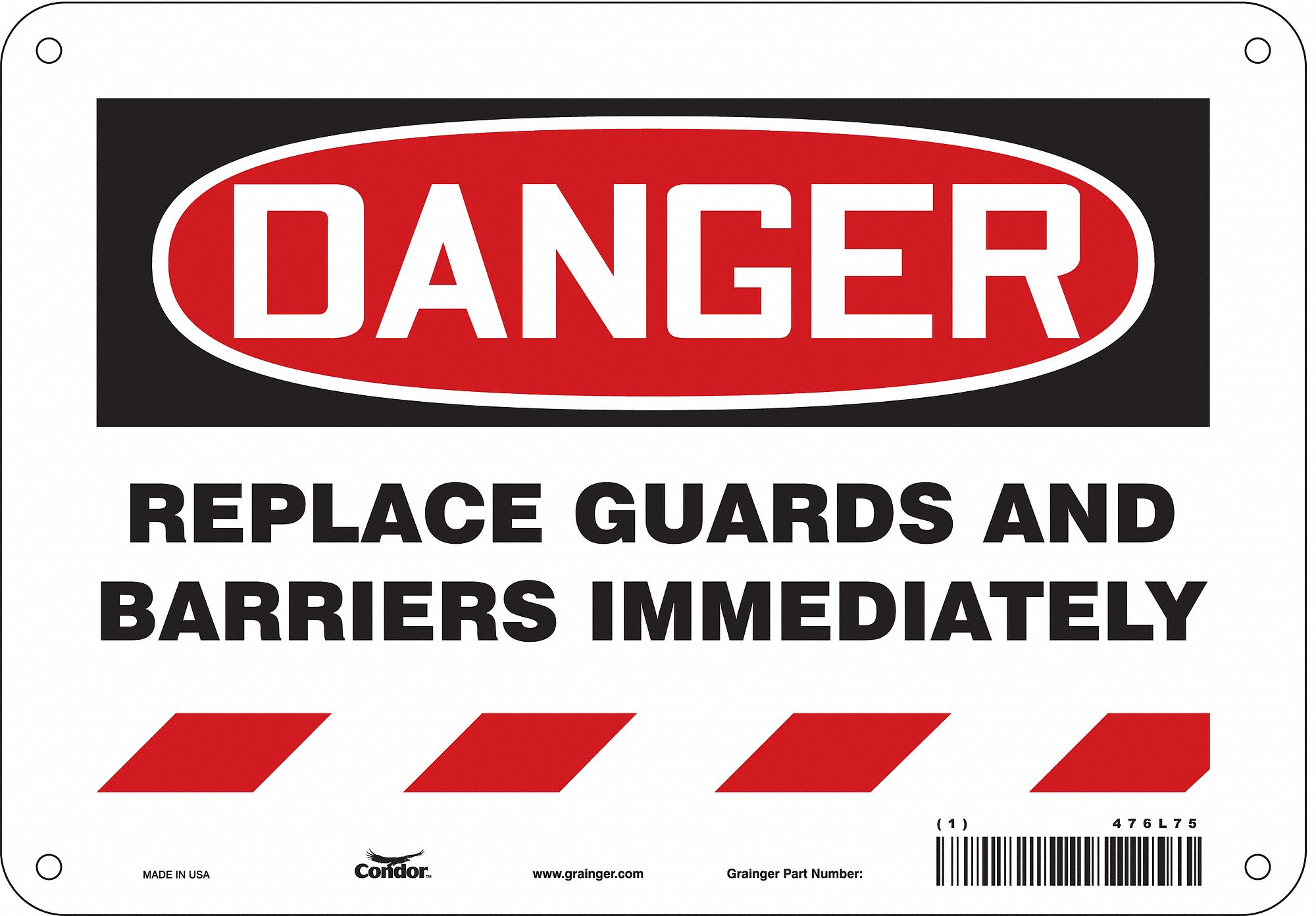 Safety Sign: Polyethylene, Mounting Holes Sign Mounting, 7 in x 10 in Nominal Sign Size, Danger