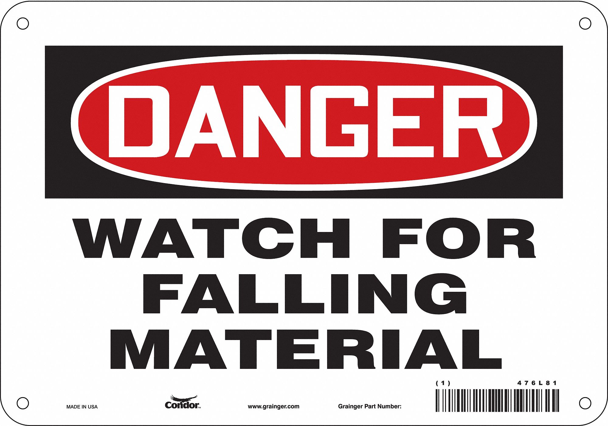 Safety Sign: Aluminum, Mounting Holes Sign Mounting, 7 in x 10 in Nominal Sign Size, 0.032 in Thick