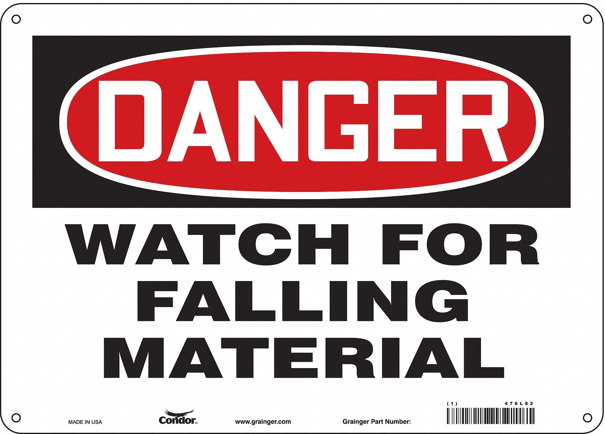 Safety Sign: Aluminum, Mounting Holes Sign Mounting, 10 in x 14 in Nominal Sign Size, 0.032 in Thick