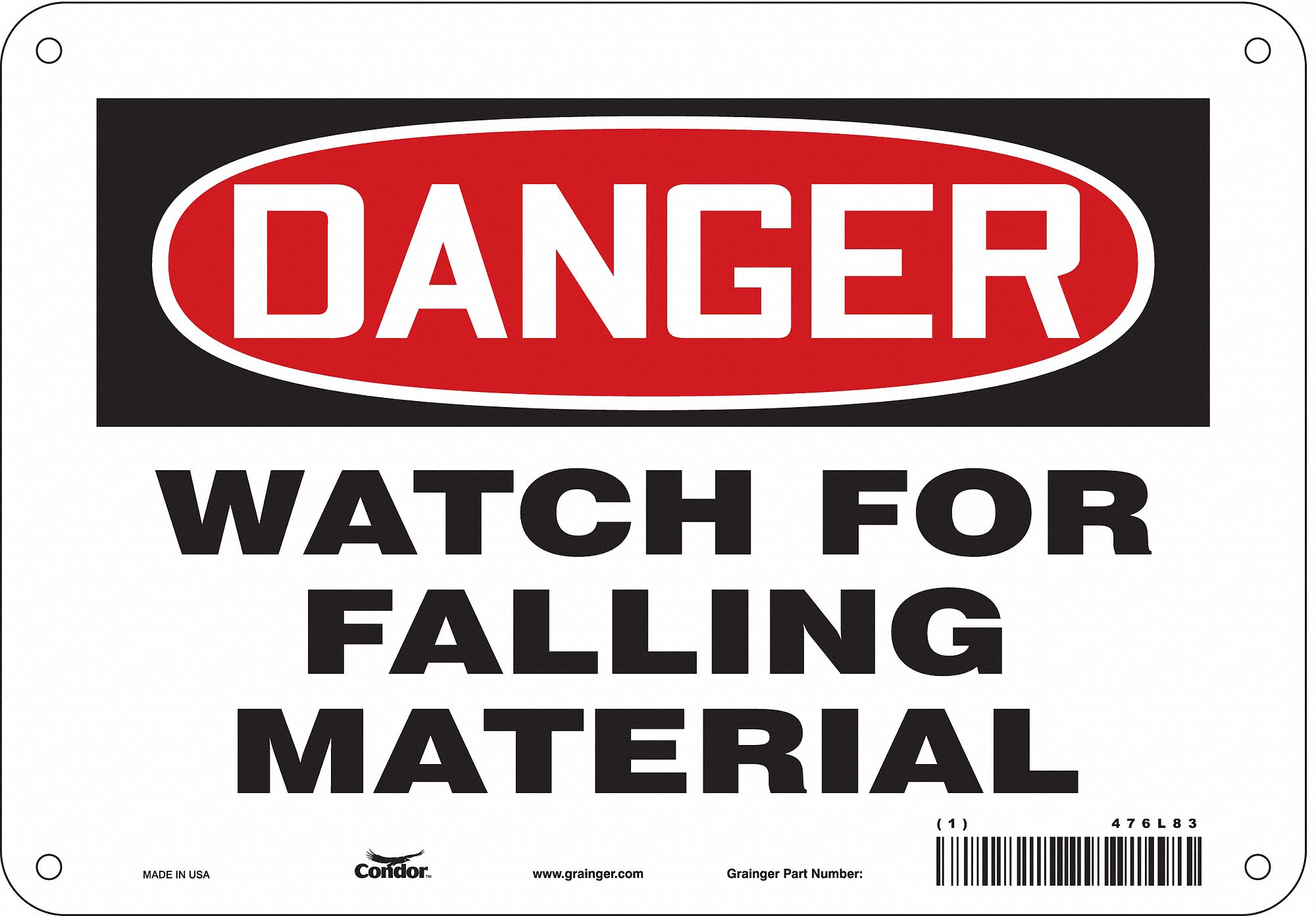 Safety Sign: Polyethylene, Mounting Holes Sign Mounting, 7 in x 10 in Nominal Sign Size, Danger