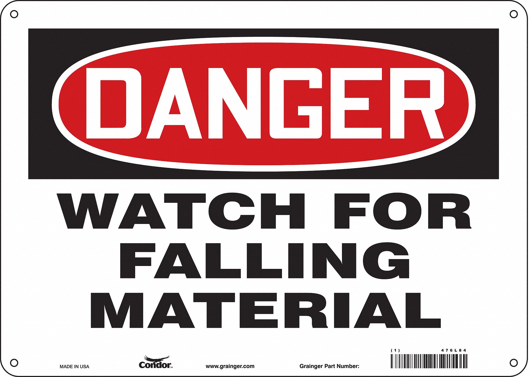 Safety Sign: Polyethylene, Mounting Holes Sign Mounting, 10 in x 14 in Nominal Sign Size, Danger
