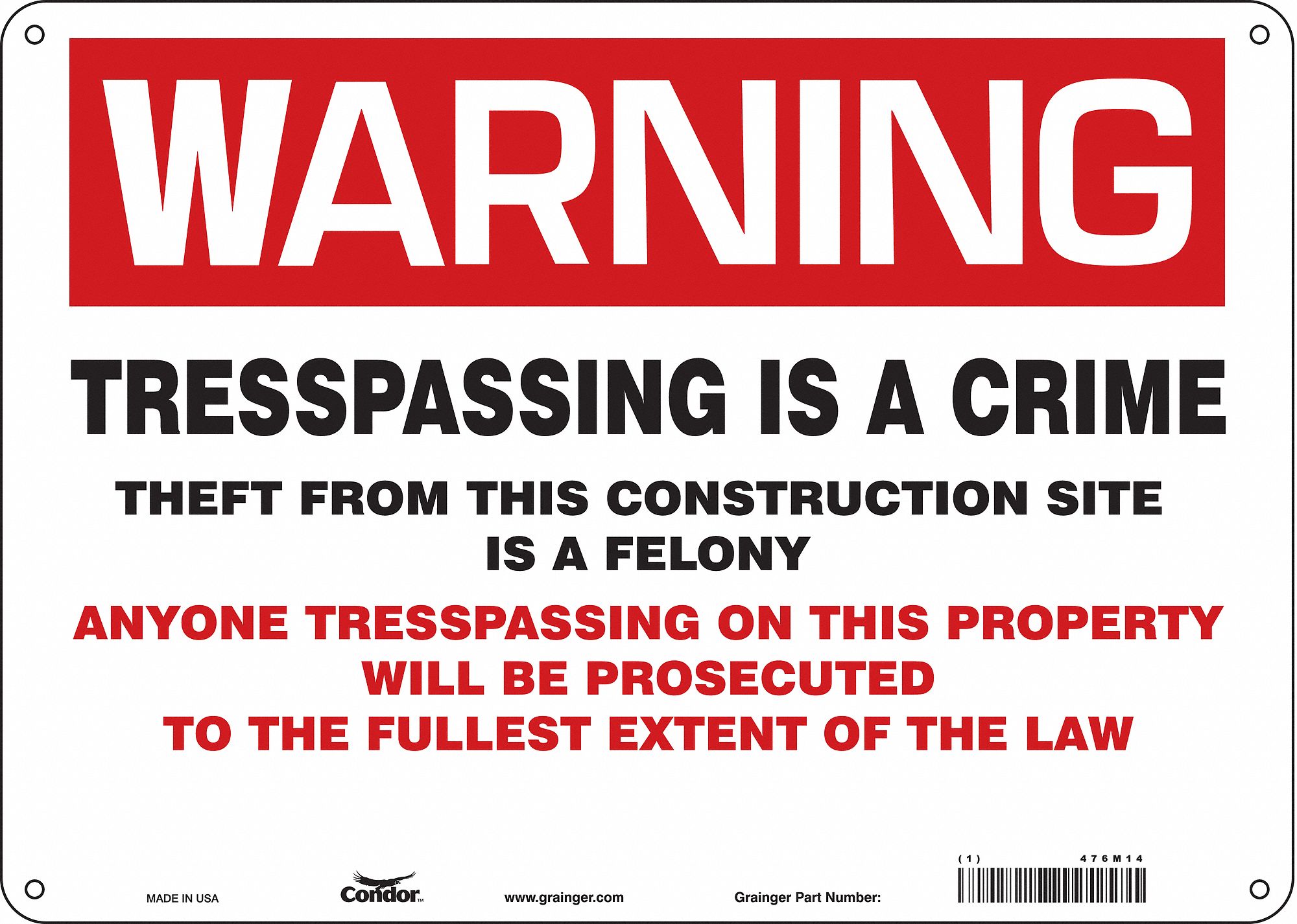 Safety Sign, 10 in x 14 in, Aluminum