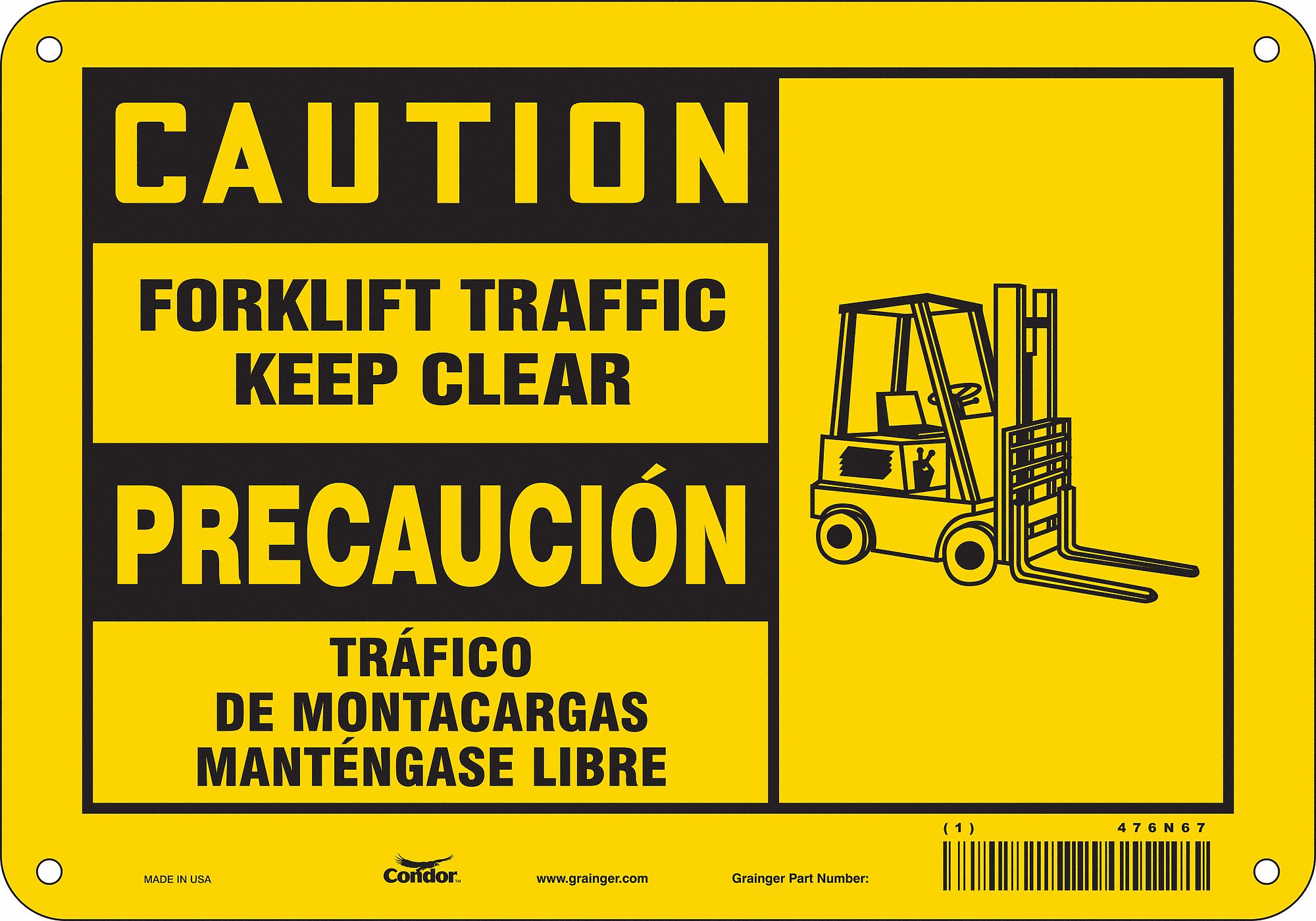 Safety Sign: Aluminum, Mounting Holes Sign Mounting, 7 in x 10 in Nominal Sign Size, 0.032 in Thick