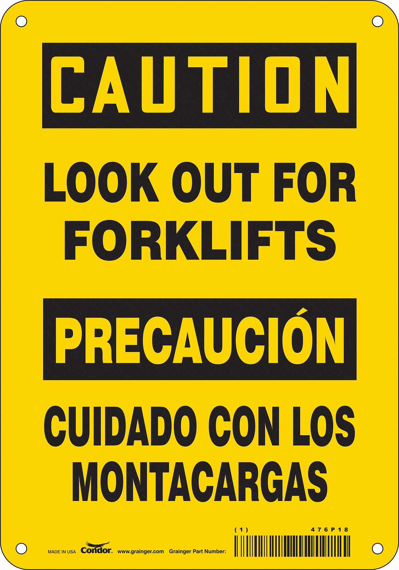 Safety Sign: Polyethylene, Mounting Holes Sign Mounting, 10 in x 7 in Nominal Sign Size