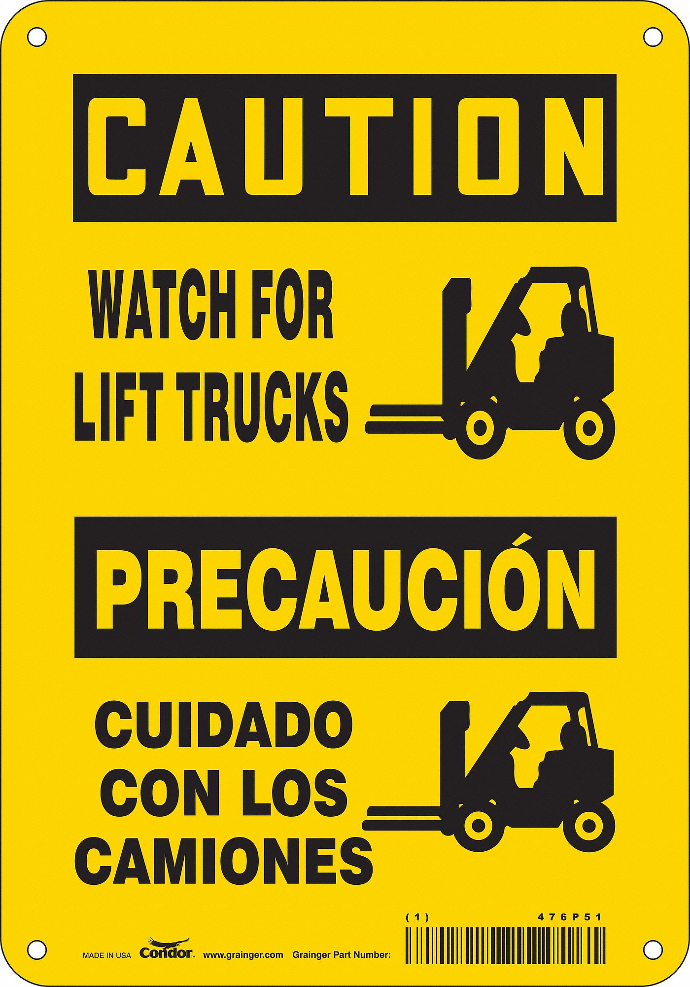 Safety Sign: Polyethylene, Mounting Holes Sign Mounting, 10 in x 7 in Nominal Sign Size
