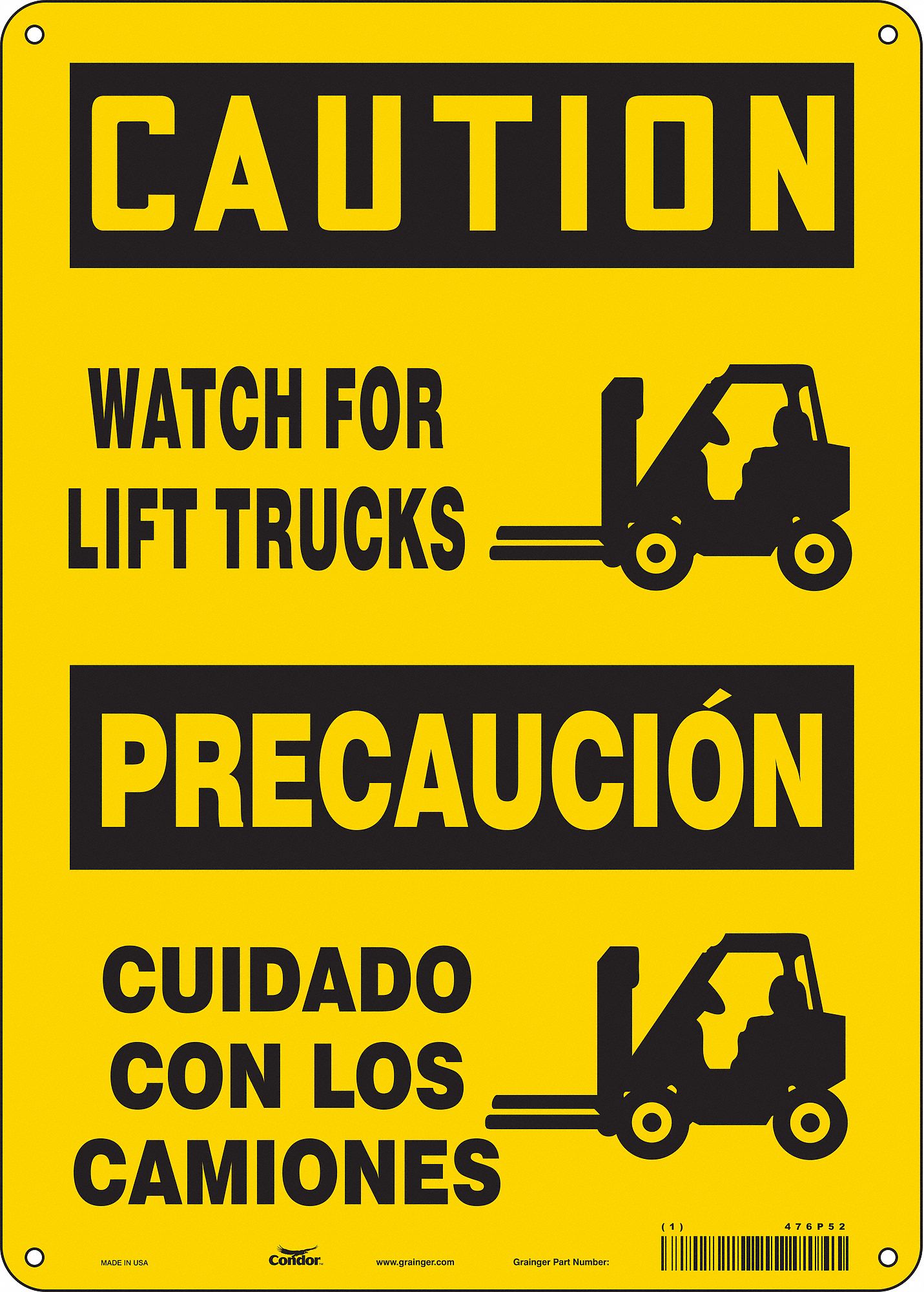 Safety Sign: Polyethylene, Mounting Holes Sign Mounting, 14 in x 10 in Nominal Sign Size