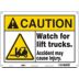 Caution: Watch For Lift Trucks. Accident May Cause Injury. Signs