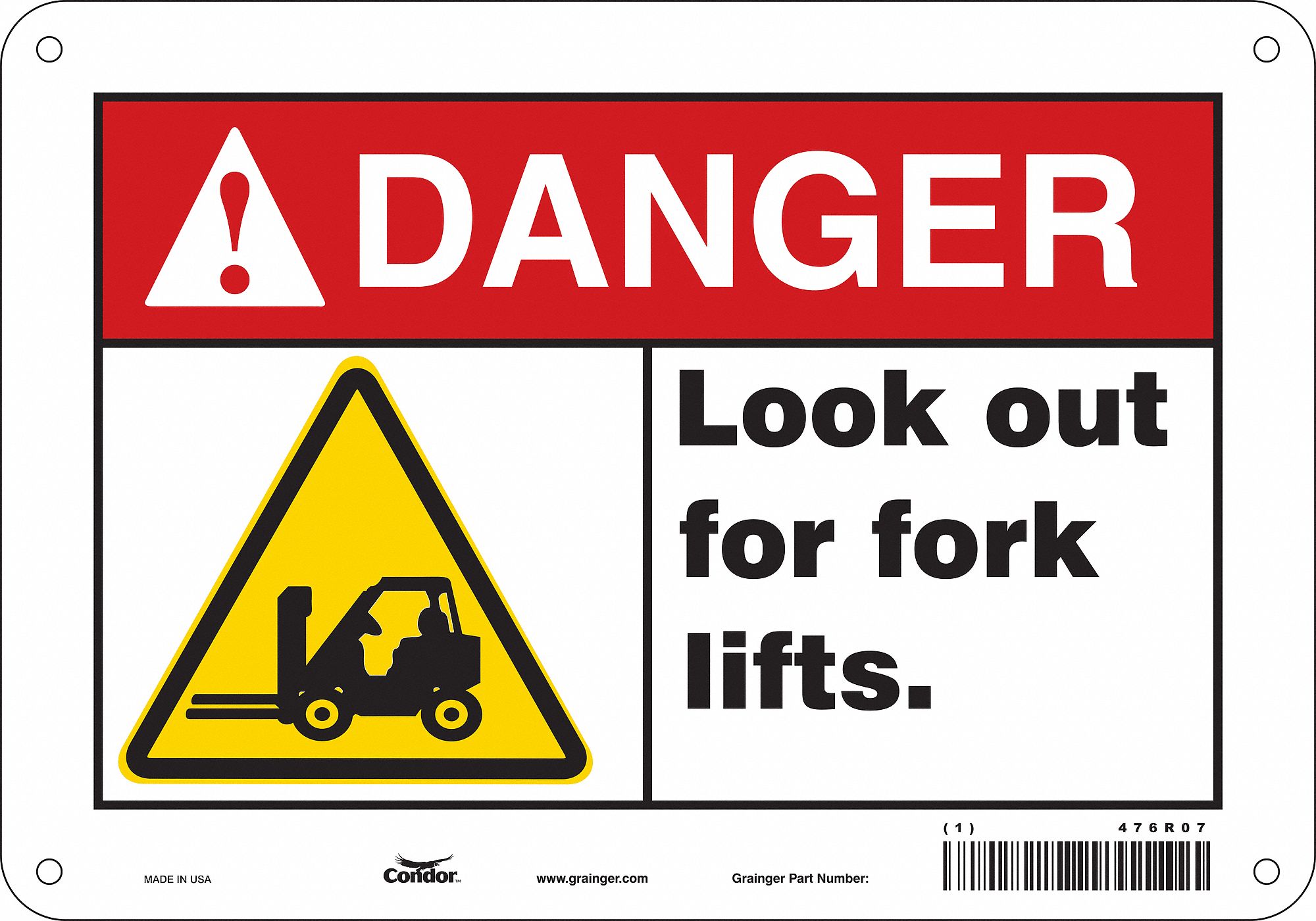 Safety Sign: Aluminum, Mounting Holes Sign Mounting, 7 in x 10 in Nominal Sign Size, 0.032 in Thick