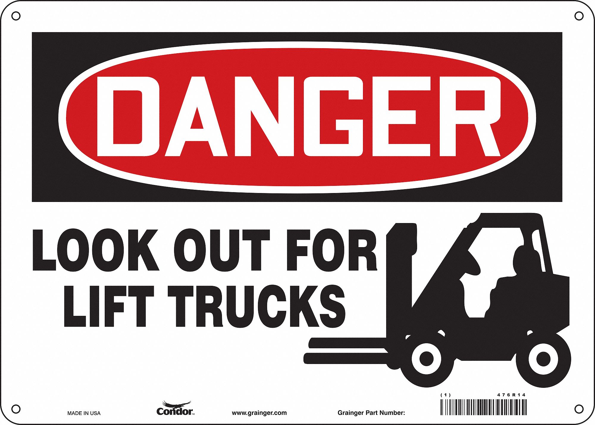 Safety Sign: Aluminum, Mounting Holes Sign Mounting, 10 in x 14 in Nominal Sign Size, 0.032 in Thick