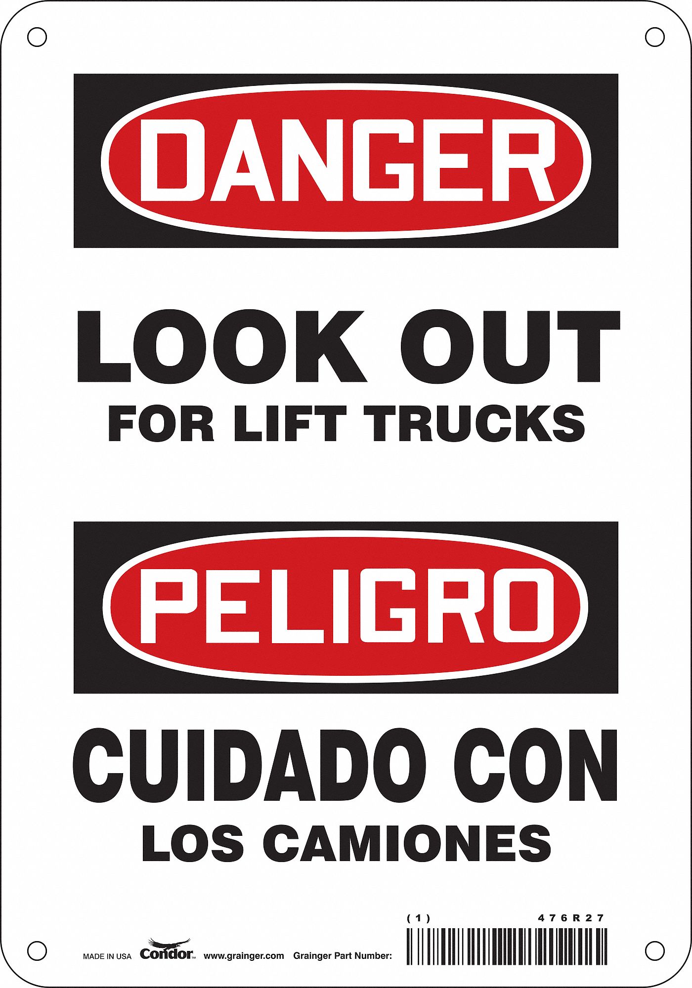 Safety Sign: Aluminum, Mounting Holes Sign Mounting, 10 in x 7 in Nominal Sign Size, 0.032 in Thick