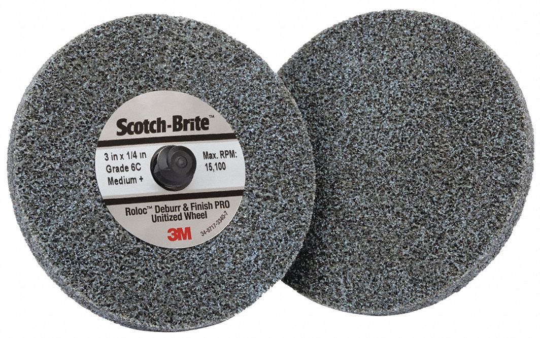 SCOTCHBRITE 3 in Deburring Unitized Wheel, 3 in W, 3 in Mounting Size
