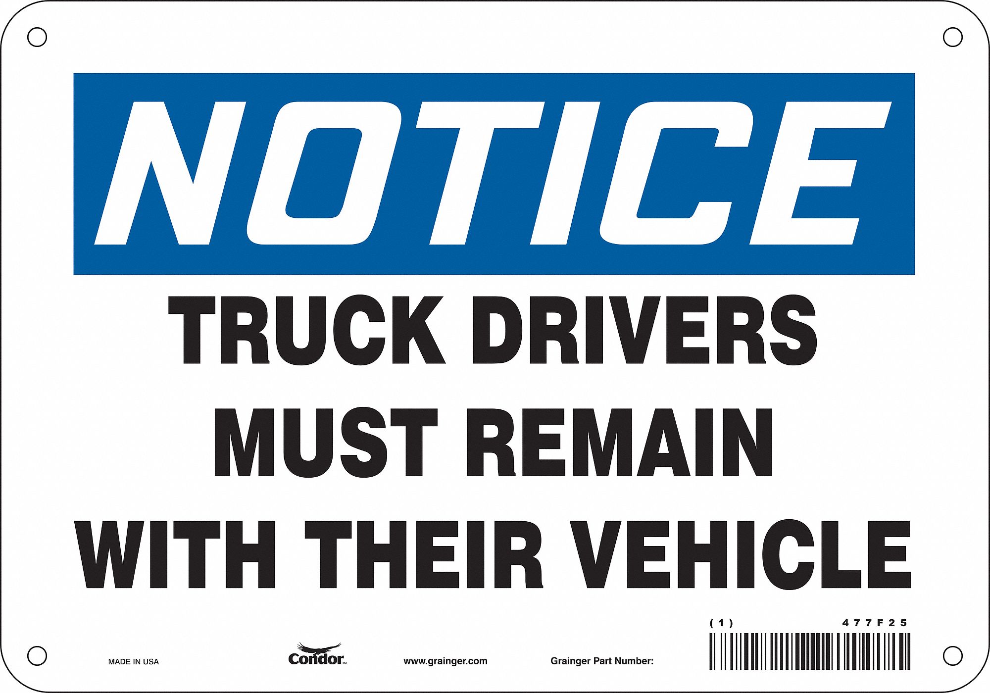 CONDOR Safety Sign, Sign Format Traditional OSHA, Truck Drivers Must