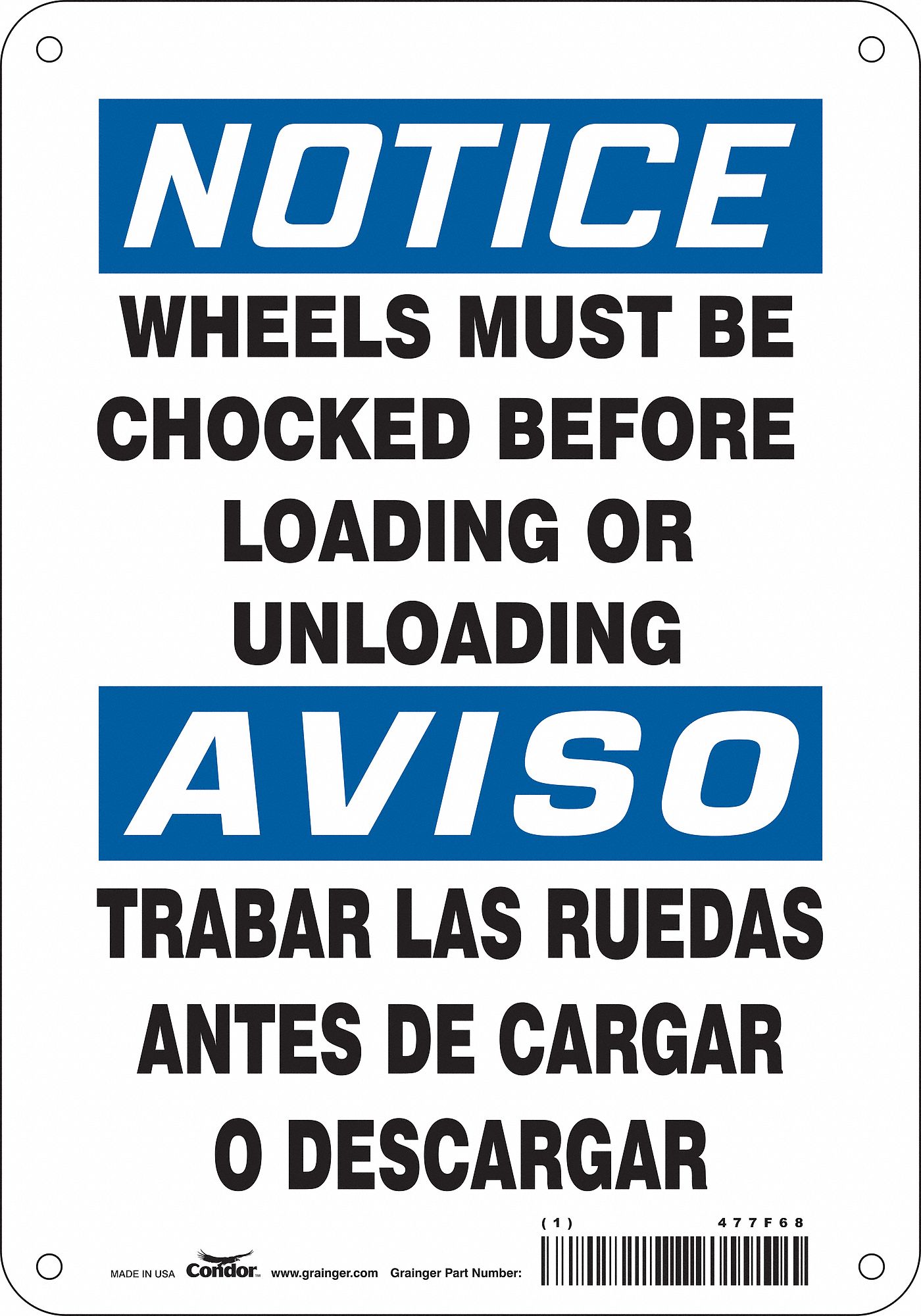 Safety Sign: Polyethylene, Mounting Holes Sign Mounting, 10 in x 7 in Nominal Sign Size