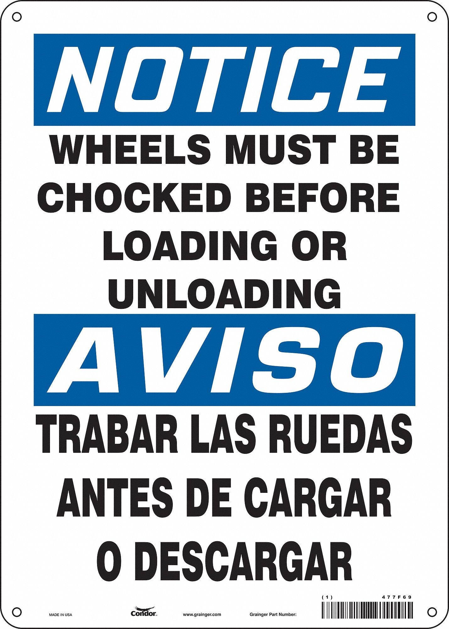 Safety Sign: Polyethylene, Mounting Holes Sign Mounting, 14 in x 10 in Nominal Sign Size