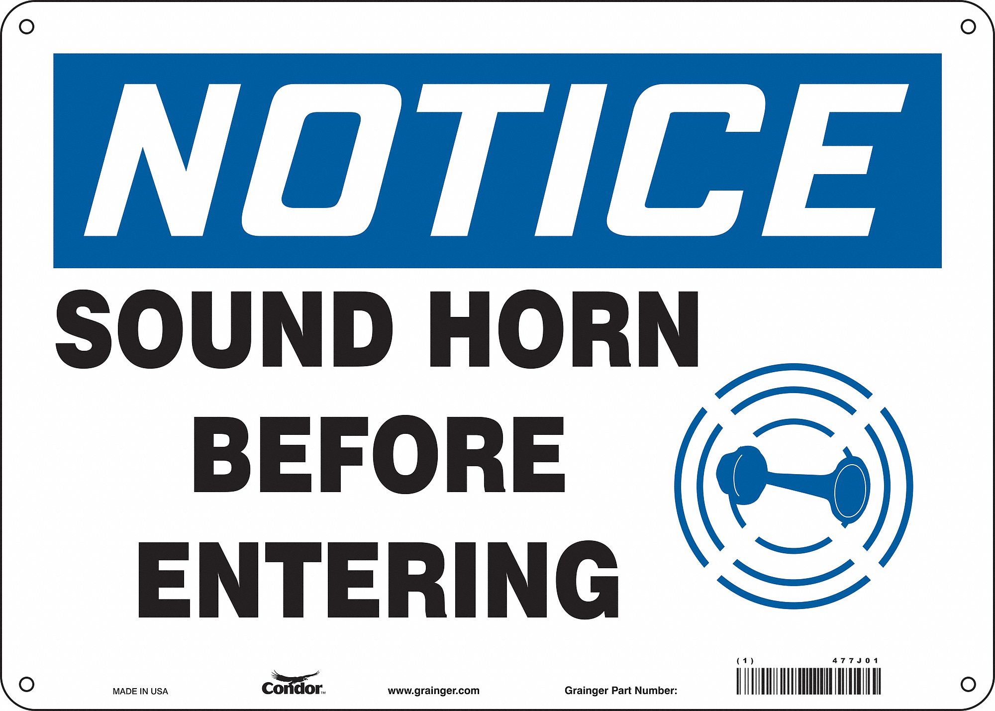 Safety Sign: Polyethylene, Mounting Holes Sign Mounting, 10 in x 14 in Nominal Sign Size