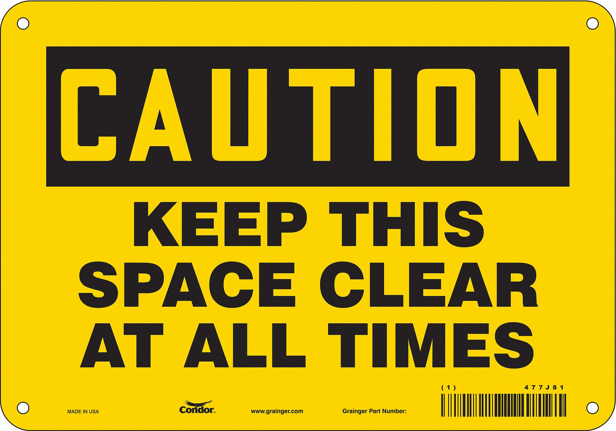 Safety Sign: Aluminum, Mounting Holes Sign Mounting, 7 in x 10 in Nominal Sign Size, 0.032 in Thick