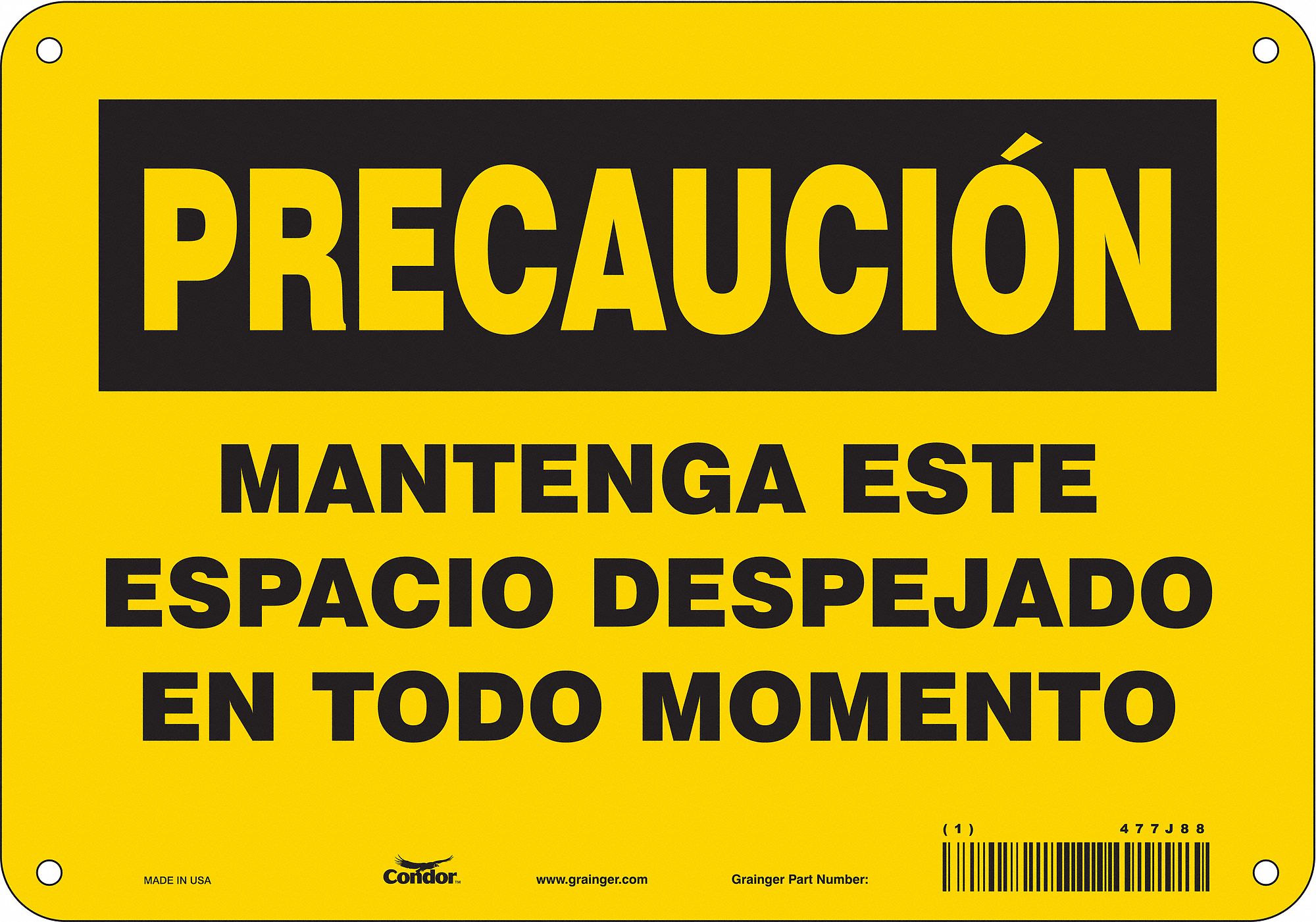 Safety Sign: Aluminum, Mounting Holes Sign Mounting, 7 in x 10 in Nominal Sign Size, 0.032 in Thick
