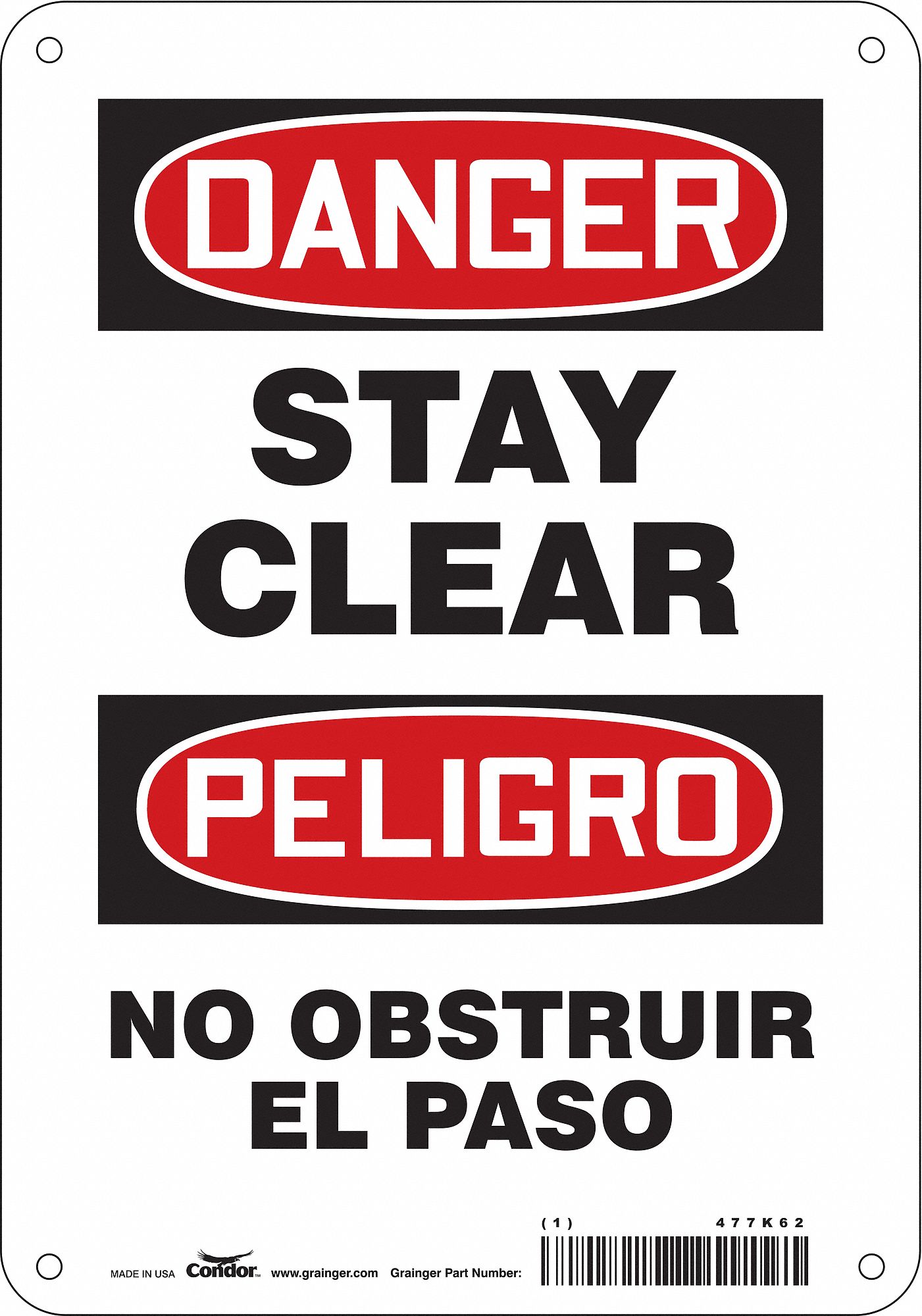 Safety Sign: Polyethylene, Mounting Holes Sign Mounting, 10 in x 7 in Nominal Sign Size, Wall