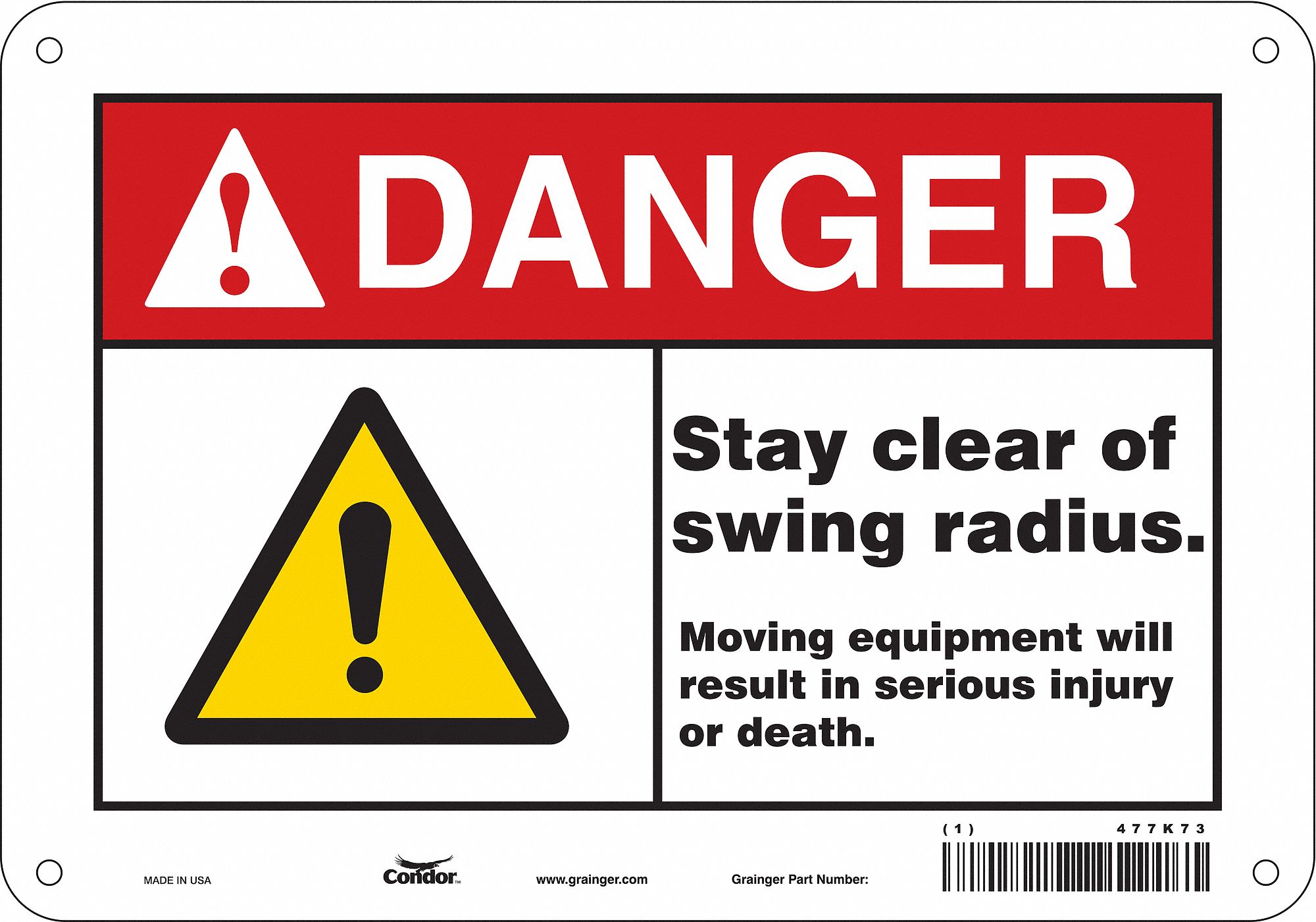 Safety Sign: Aluminum, Mounting Holes Sign Mounting, 7 in x 10 in Nominal Sign Size, 0.032 in Thick