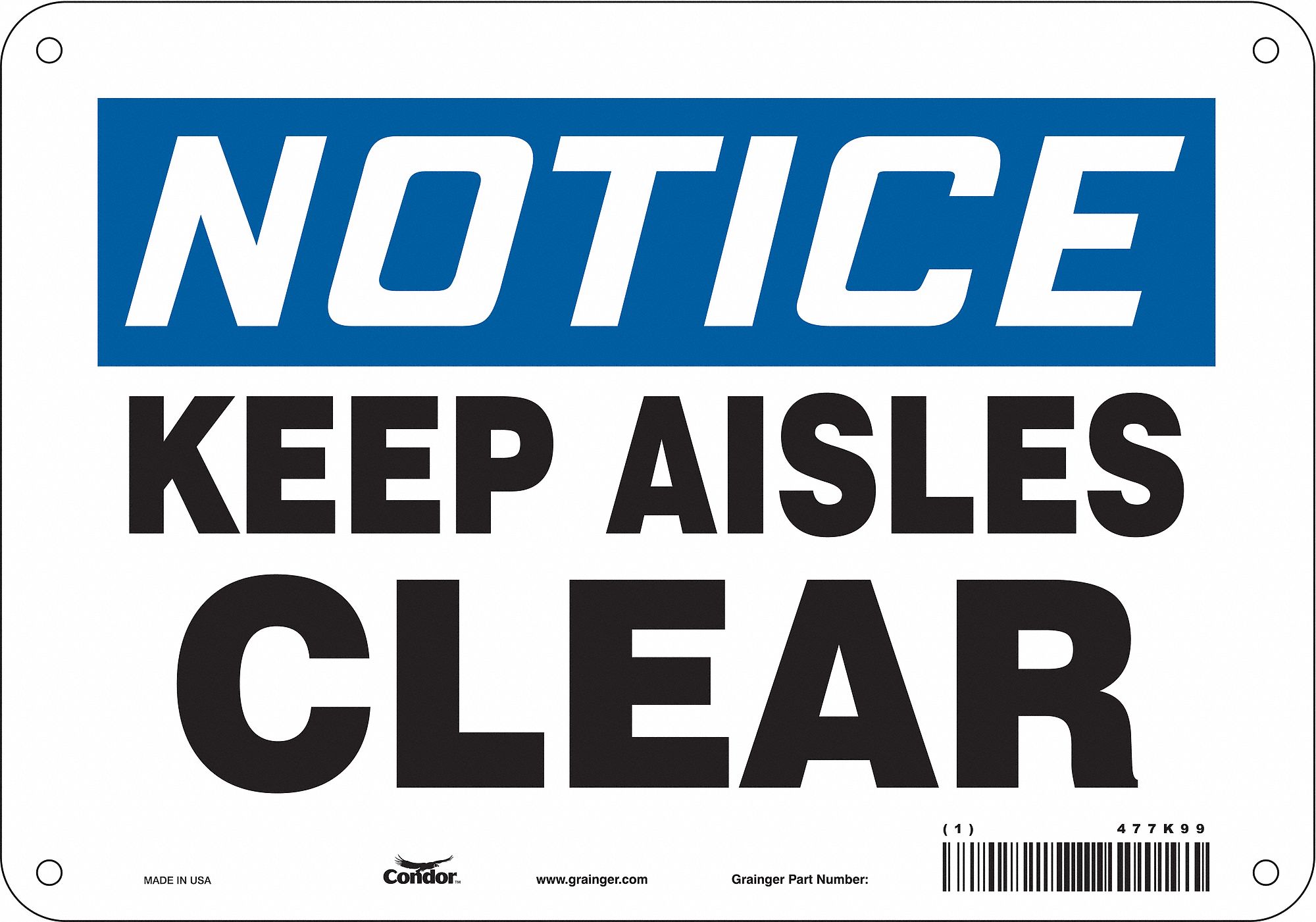 Safety Sign: Aluminum, Mounting Holes Sign Mounting, 7 in x 10 in Nominal Sign Size, 0.032 in Thick