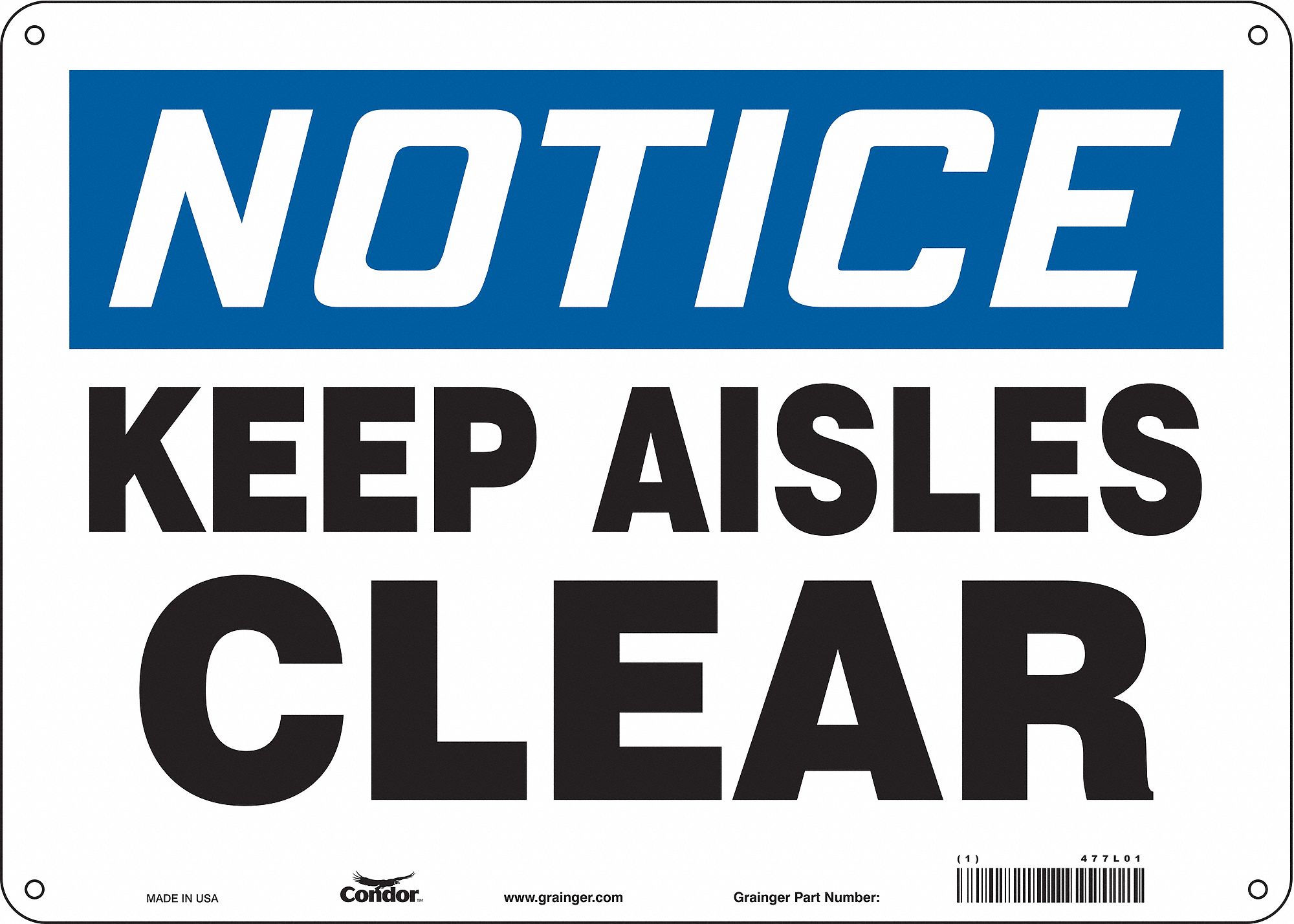 Safety Sign: Aluminum, Mounting Holes Sign Mounting, 10 in x 14 in Nominal Sign Size, 0.032 in Thick