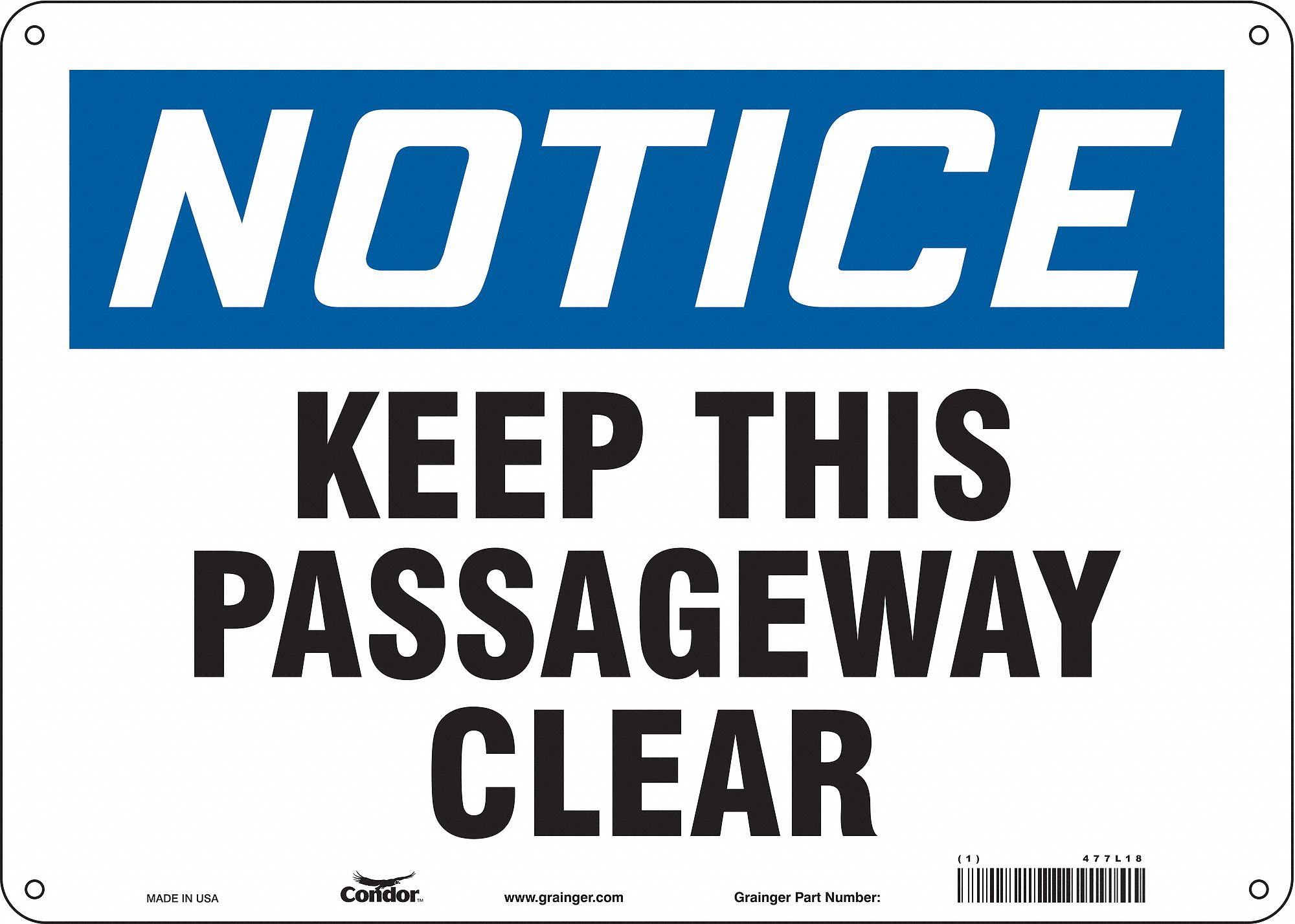 Safety Sign: Polyethylene, Mounting Holes Sign Mounting, 10 in x 14 in Nominal Sign Size