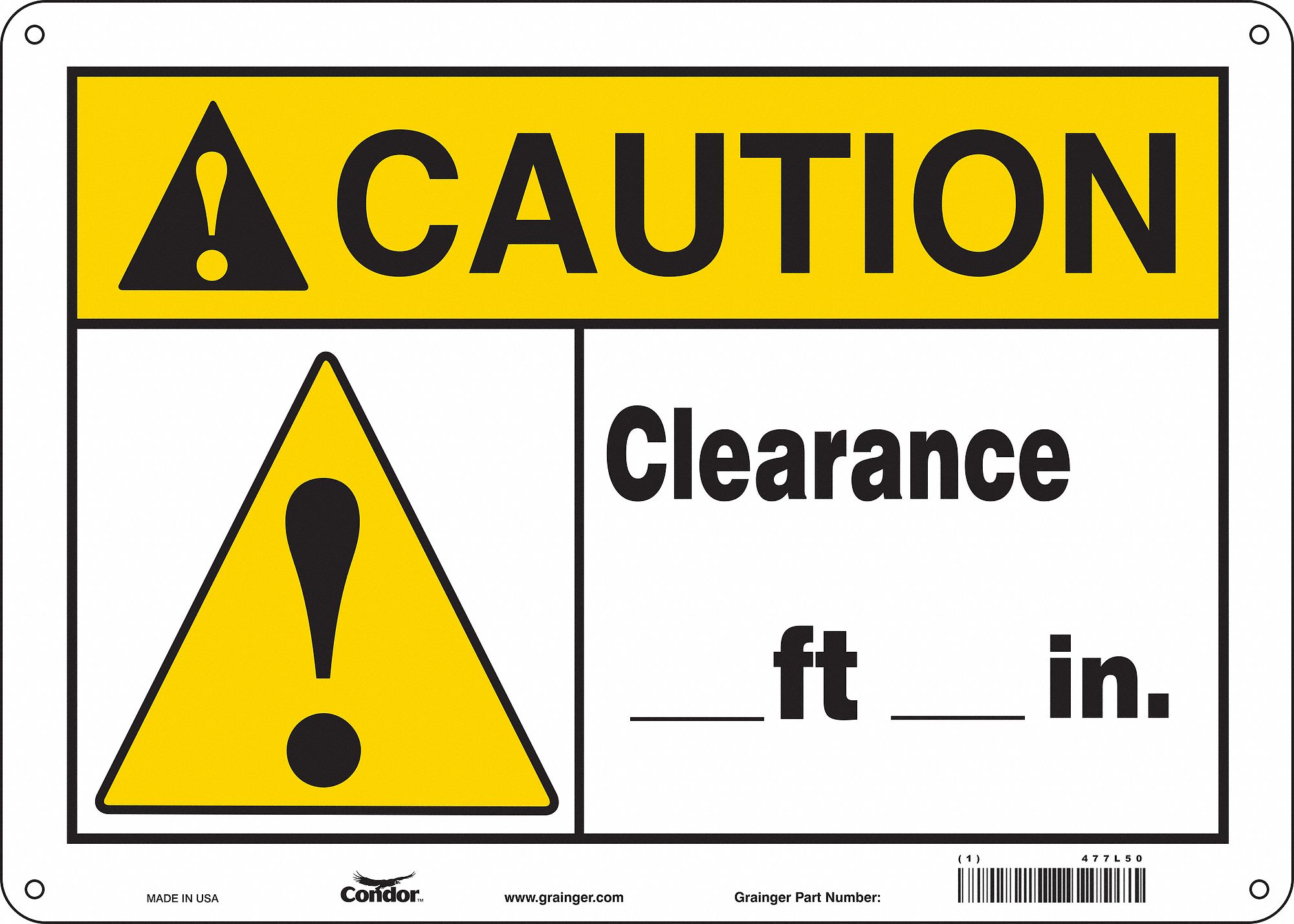 Safety Sign: Aluminum, Mounting Holes Sign Mounting, 10 in x 14 in Nominal Sign Size, 0.032 in Thick