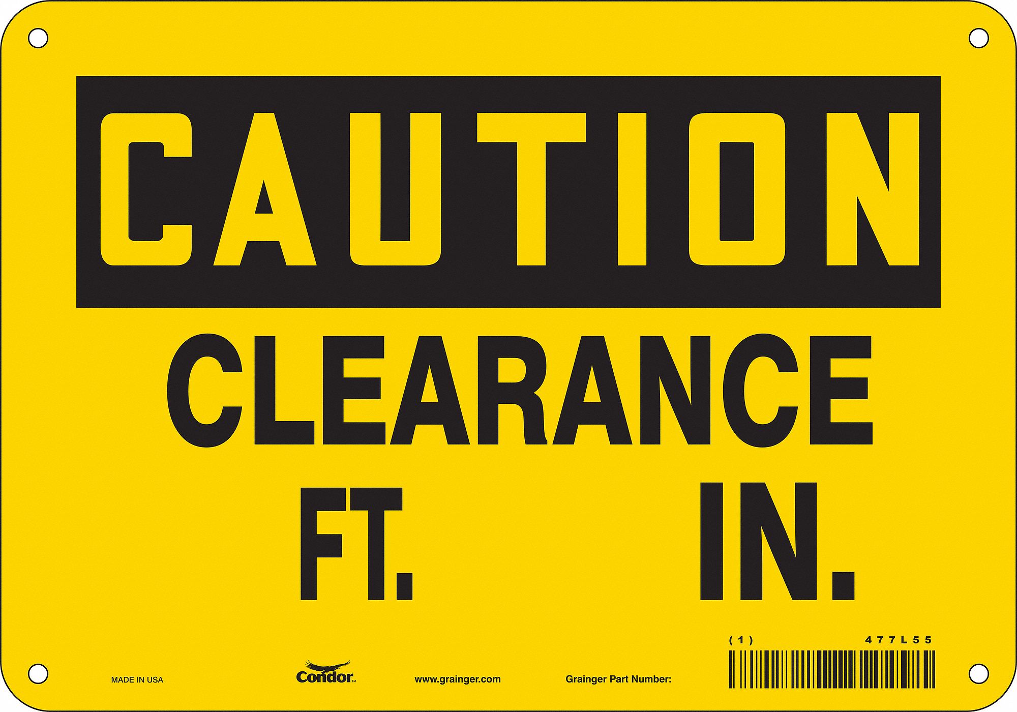 Safety Sign: Aluminum, Mounting Holes Sign Mounting, 7 in x 10 in Nominal Sign Size, 0.032 in Thick