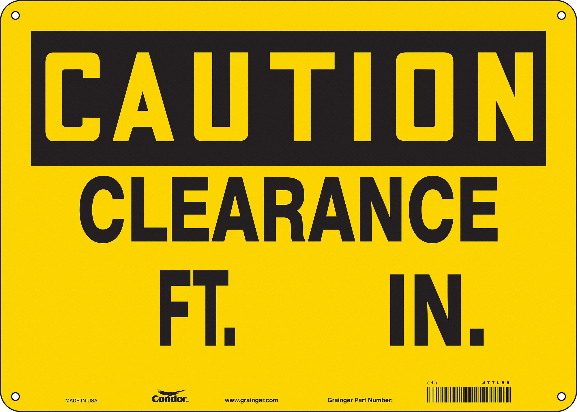 Safety Sign: Polyethylene, Mounting Holes Sign Mounting, 10 in x 14 in Nominal Sign Size