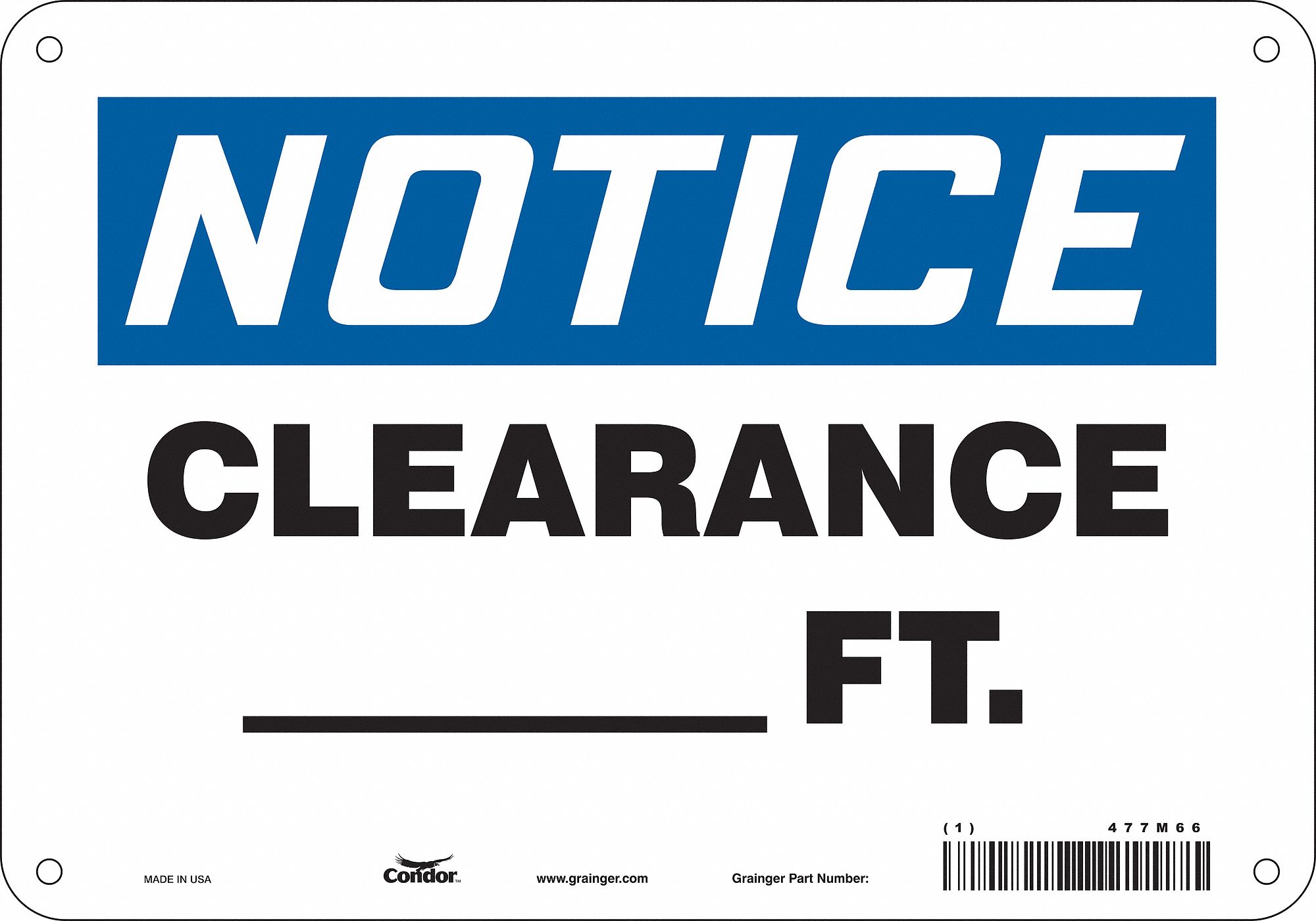 Safety Sign: Polyethylene, Mounting Holes Sign Mounting, 7 in x 10 in Nominal Sign Size