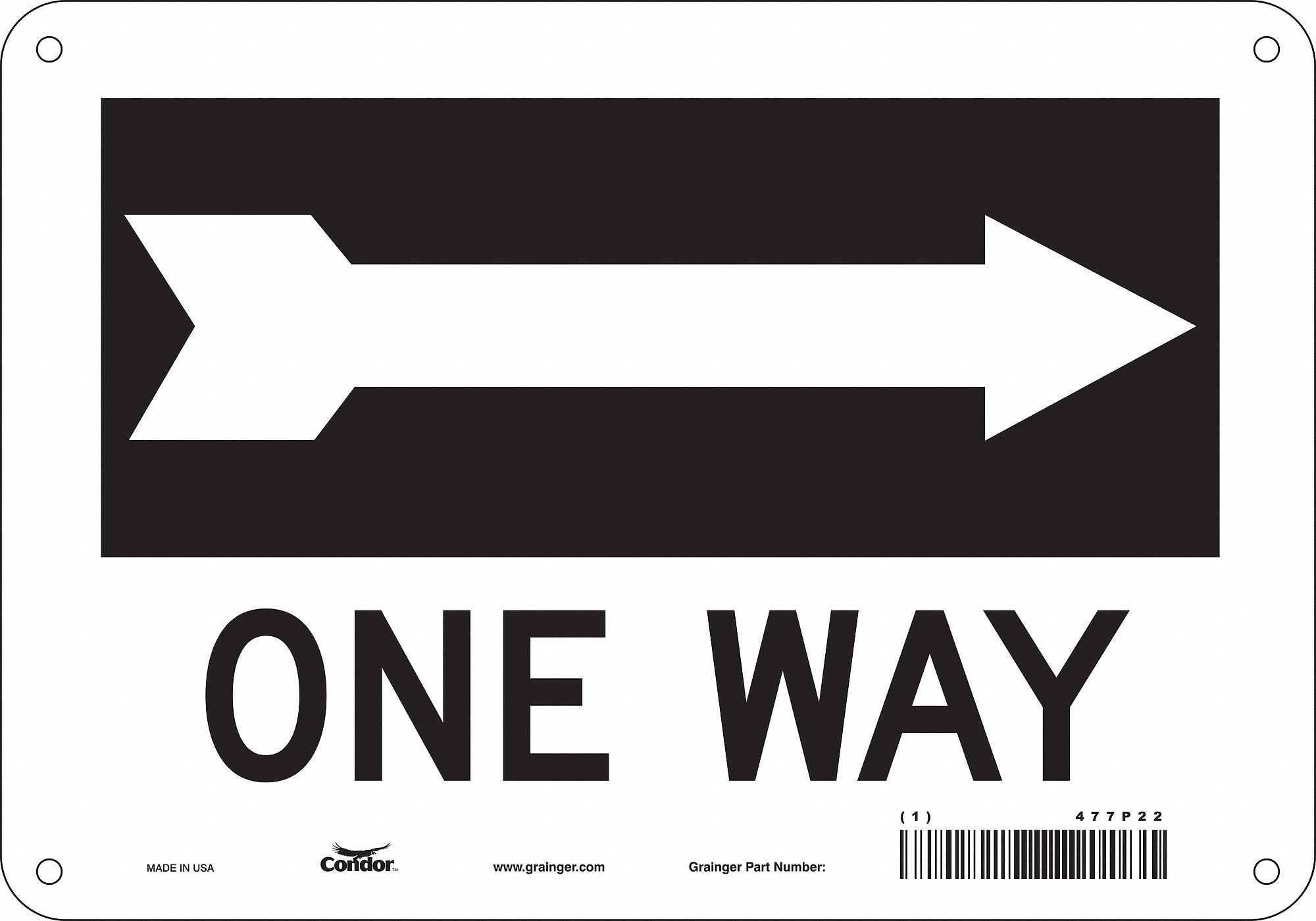 Safety Sign: Polyethylene, Mounting Holes Sign Mounting, 7 in x 10 in Nominal Sign Size, One Way