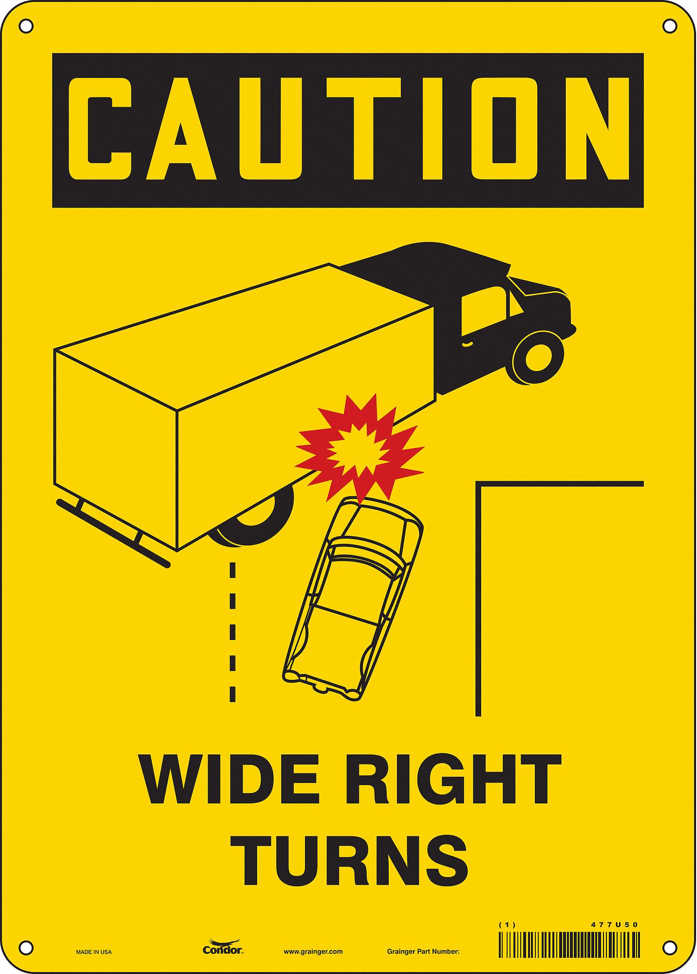 SAFETY SIGN, VINYL, ADHESIVE MOUNT, 14 IN X 10 IN NOMINAL SIGN SIZE, NOT RETROREFLECTIVE, WIDE RIGHT TURNS