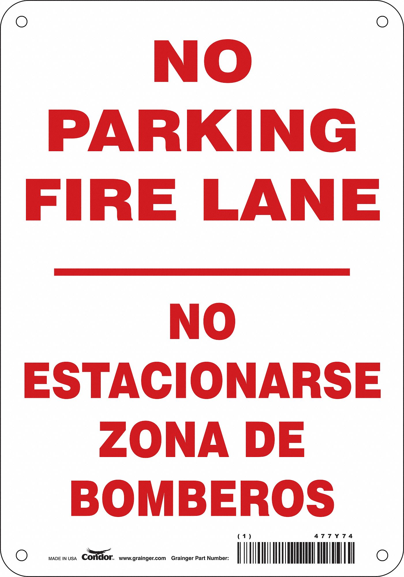Fire Lane No Parking Sign, 10" x 7"