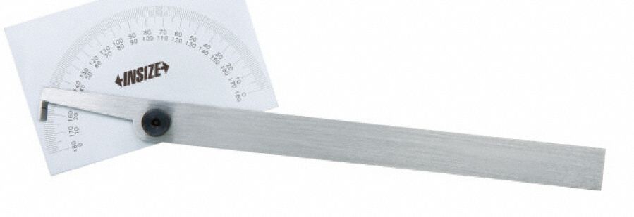 Protractor: 8.110in Blade Lg, 0°to 180°, 1° Graduations, +/-0.3° Accuracy, Steel