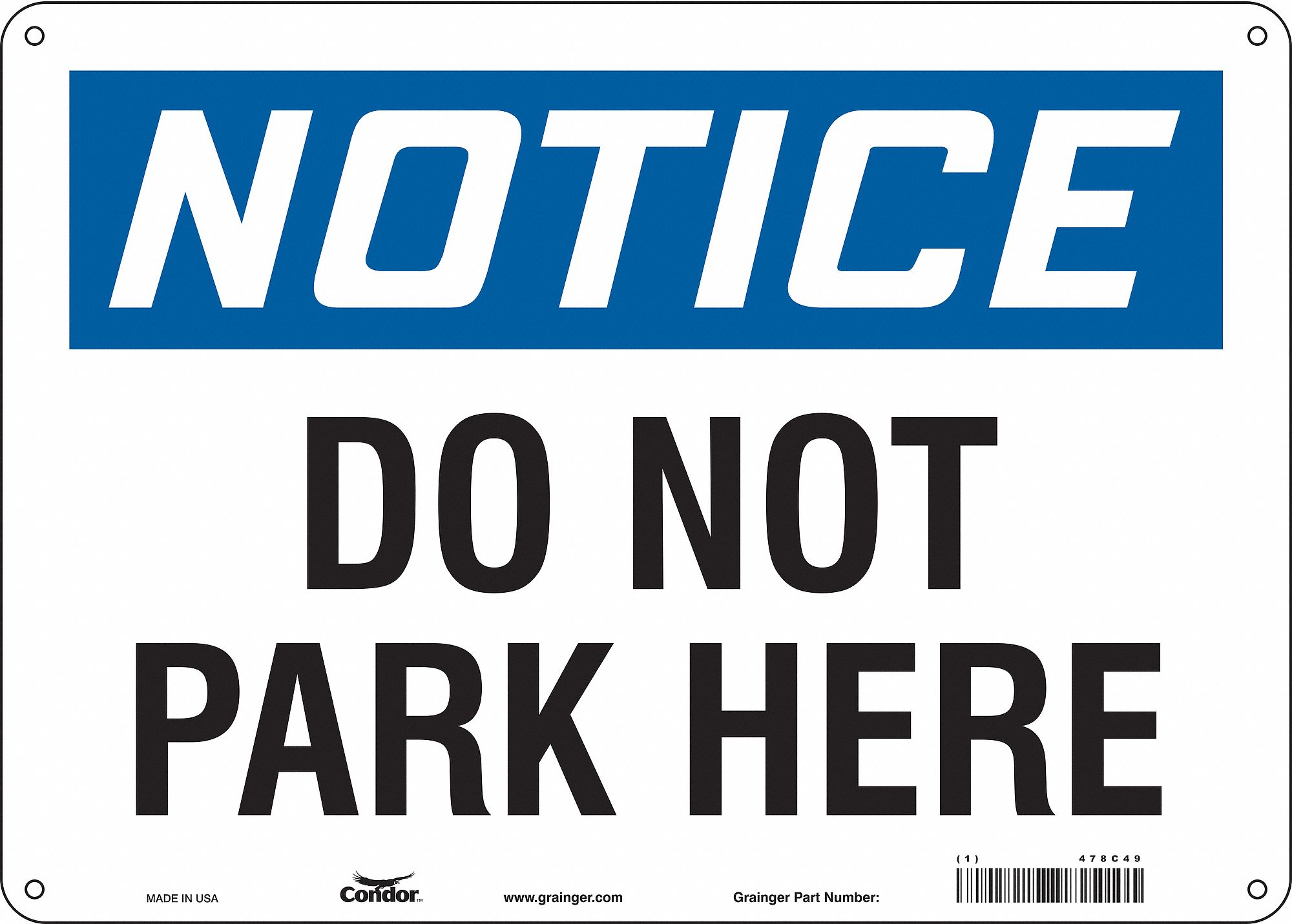 Safety Sign: Polyethylene, Mounting Holes Sign Mounting, 10 in x 14 in Nominal Sign Size