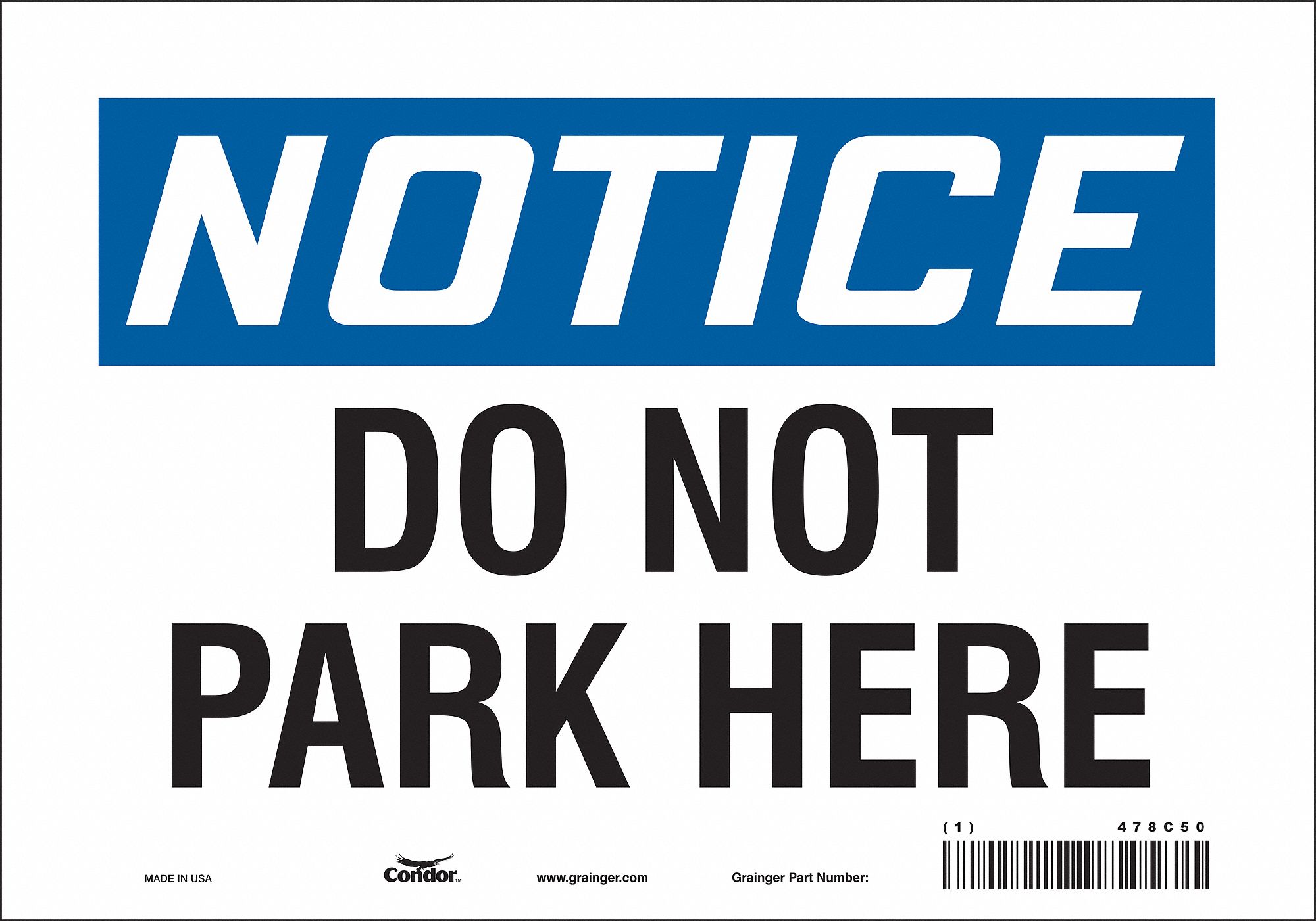 CONDOR Safety Sign, Sign Format Traditional OSHA, Do Not Park Here ...