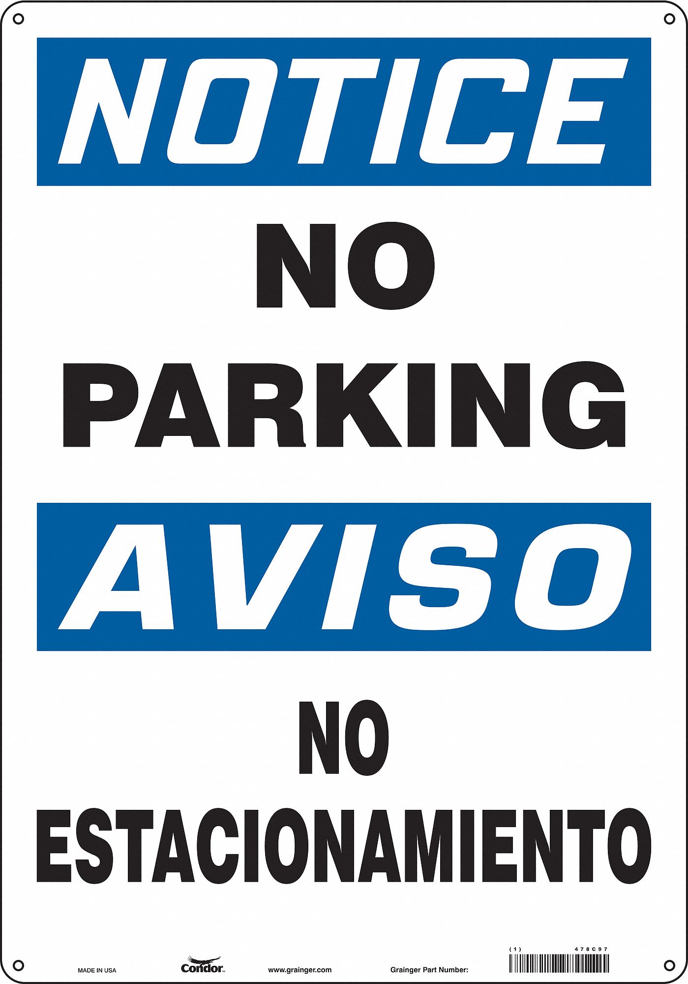 Safety Sign: Aluminum, Mounting Holes Sign Mounting, 20 in x 14 in Nominal Sign Size, 0.032 in Thick