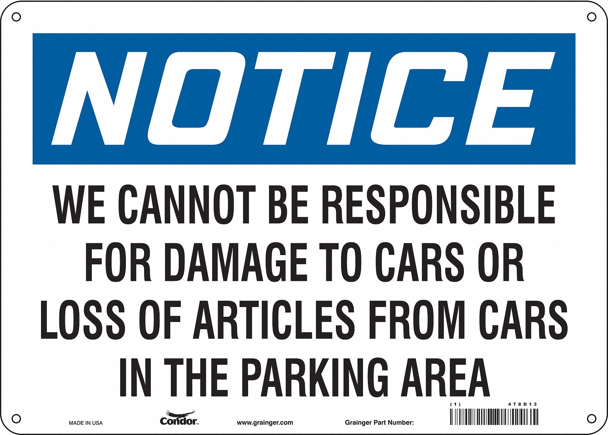 Safety Sign: 10 in x 14 in Nominal Sign Size, Aluminum, 0.032 in, Not Retroreflective
