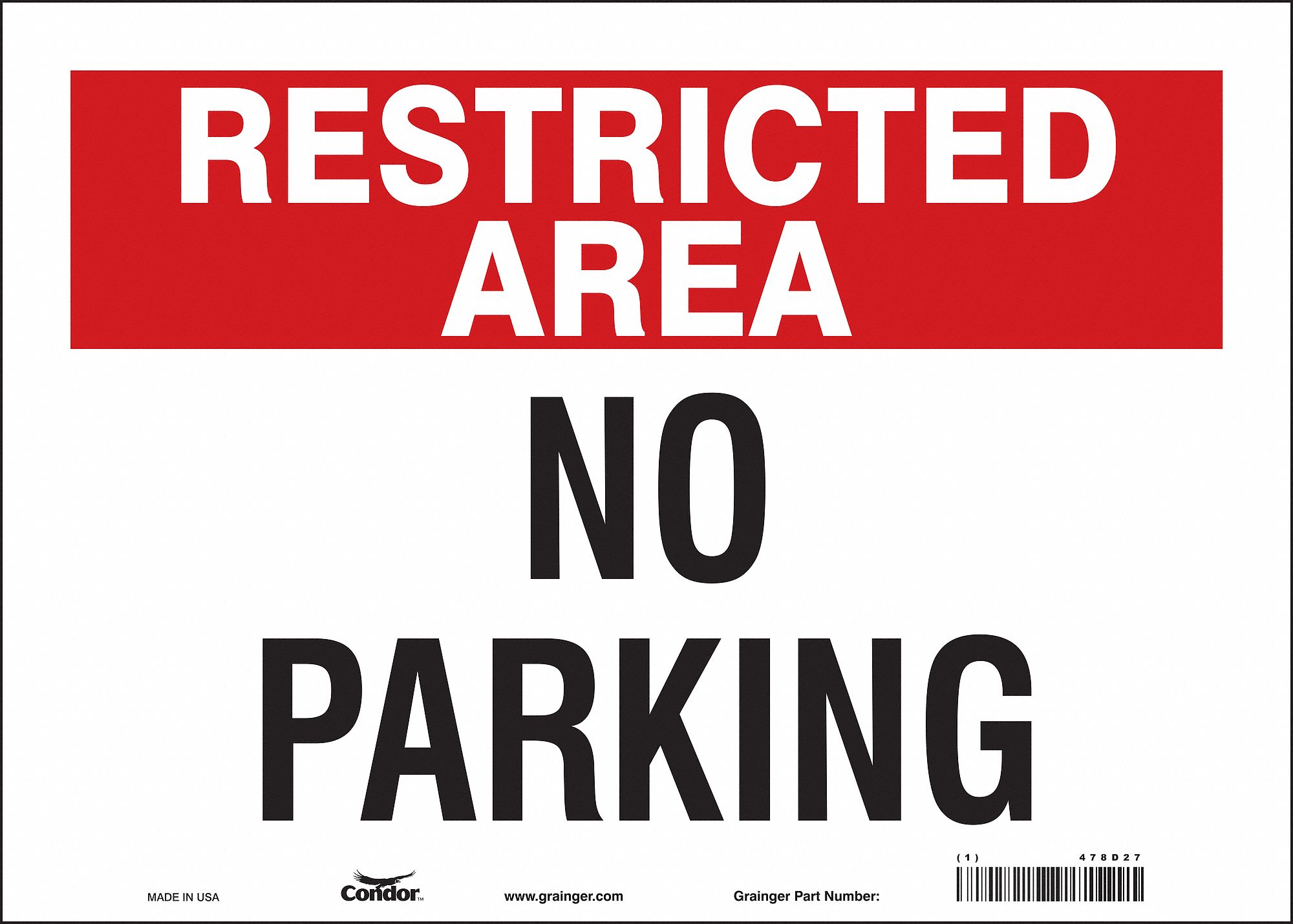 Restricted Area No Parking Sign, 10"x14"